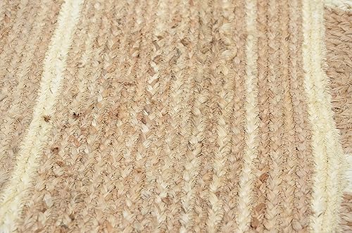 Miniatura 8 de Alfombra bohemia de yute de 3 x 5 pies, patrón festoneado natural para decoración del hogar, artículo para sala de estar, pasillos, dormitorio y