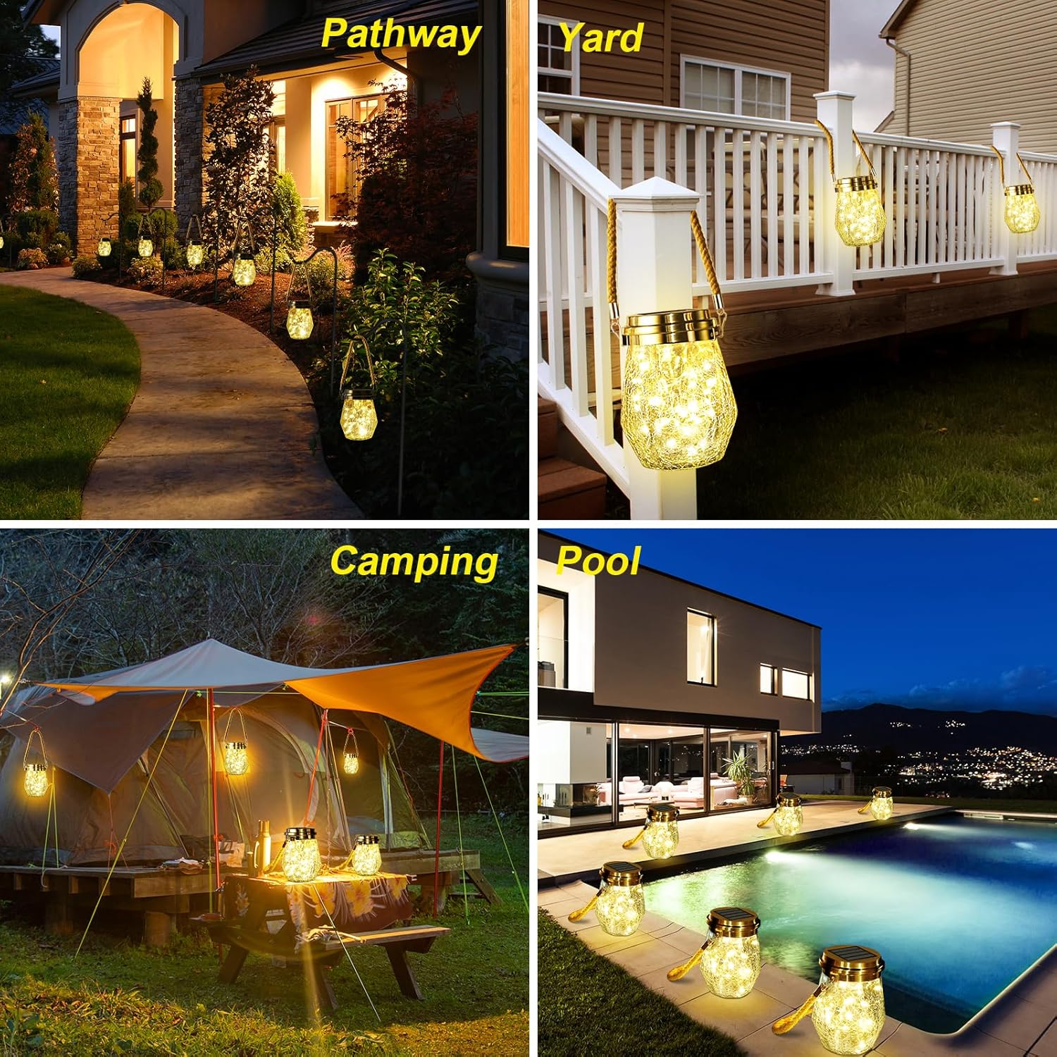 Solar Lantern Outdoor, 2 Pack Hanging Solar Lights Outdoor Waterproof, Upgraded 60 LED Lanterns Decorative Outdoor Garden Decor for Yard Pathway Patio Christmas Halloween, Warm White, ‎LD01