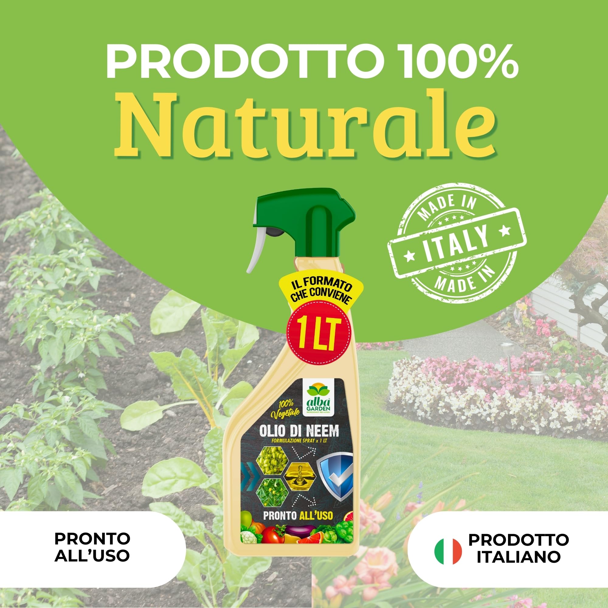 Albagarden - Olio Di Neem Per Piante - MAXI x 1 Litro - Naturale Concentrato, Contro Insetti Funghi Cocciniglia, Acari Afidi Pulci, Cimici, Pidocchi - Spray Pronto Uso - 3