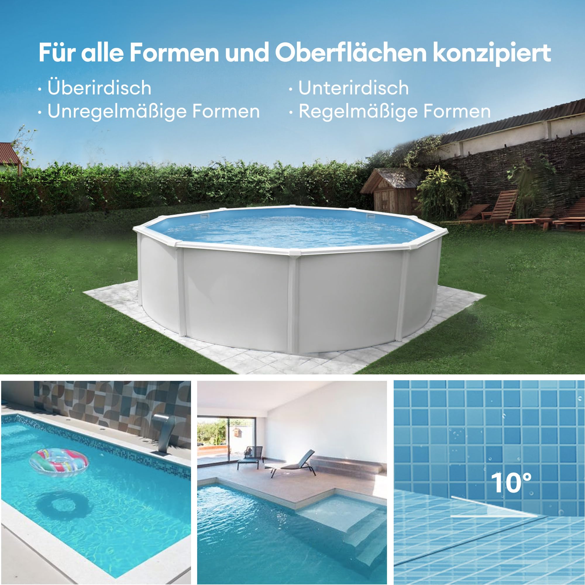 Ultenic Pooleco 10s Poolroboter, Poolroboter Akku mit 3 Motoren, 90Min, 80㎡, Fernbedienung und App-Steuerung, Automatisches Parken, Geeignet für alle Arten von Schwimmbadoberflächen