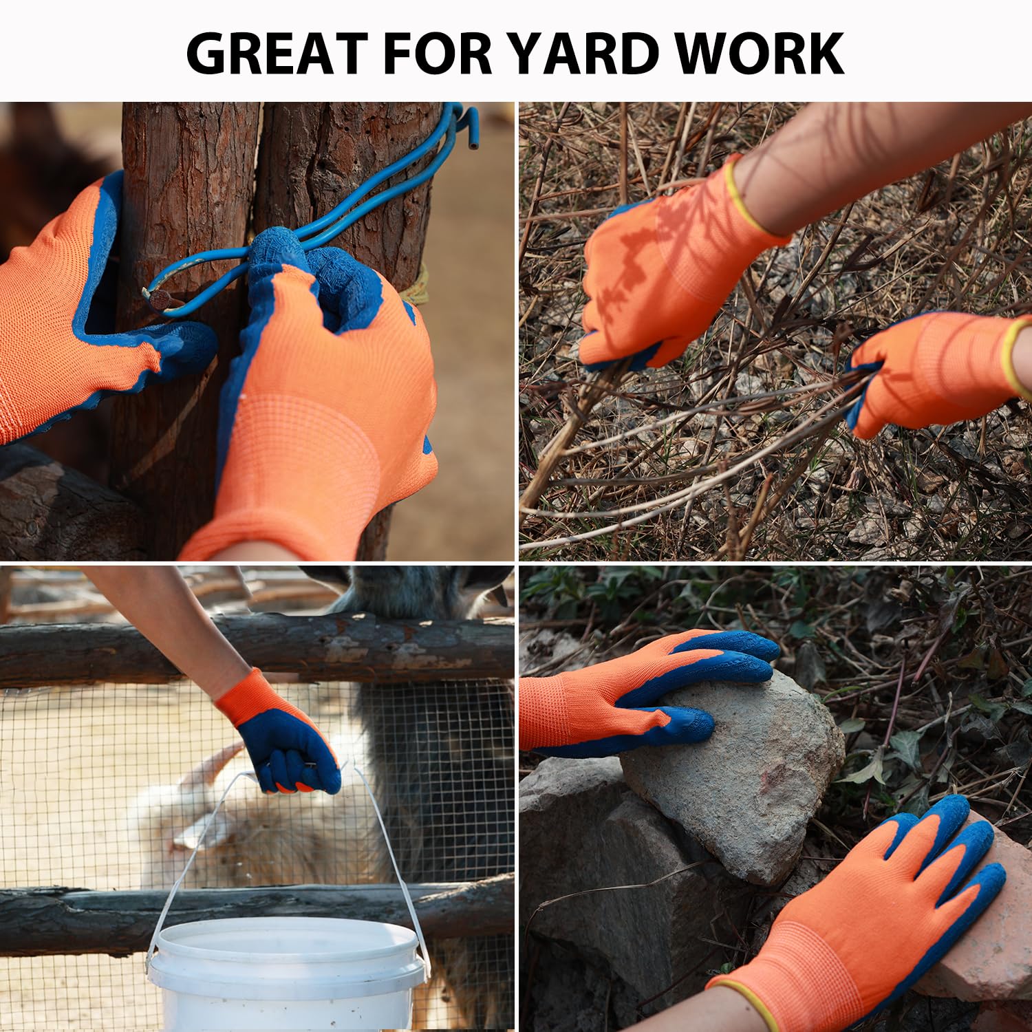 Guantes de jardinería para niños de 2 a 13 años, 3 pares de guantes de trabajo flexibles recubiertos de goma para niños pequeños (Talla 2 (2 a 4 años), 3 pares, naranja, amarillo y verde)