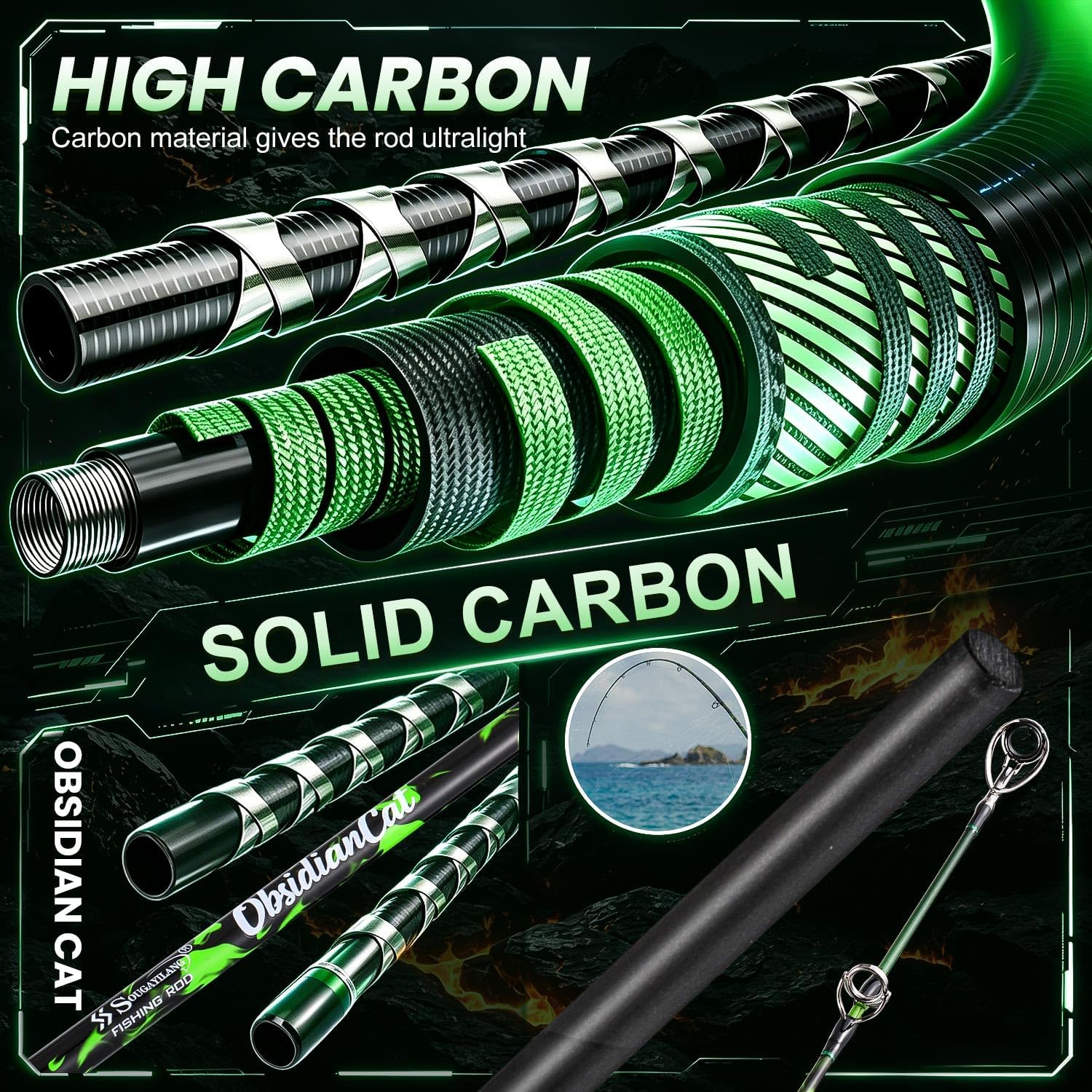 Sougayilang 7' Catfish Rod and Reel Combo, Medium Heavy 2-Piece Carbon Fiber Casting Rod with Solid Carbon Tip, Trolling Reel for Freshwater and Saltwater, Big Game Fish