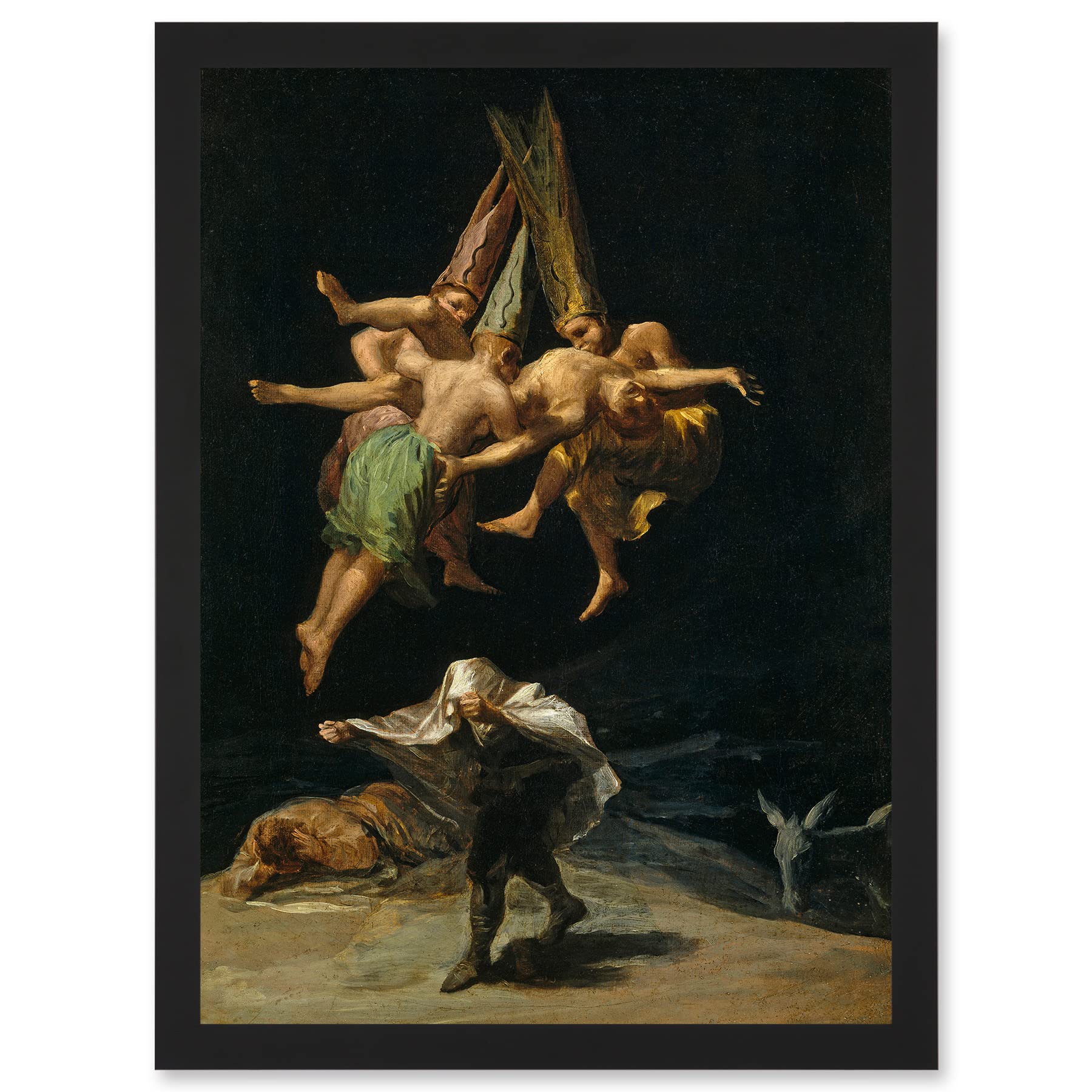 Artery8 Framed Black A4 Francisco Goya The Witches Flight Witchcraft Artwork Framed Wall Art Print A4