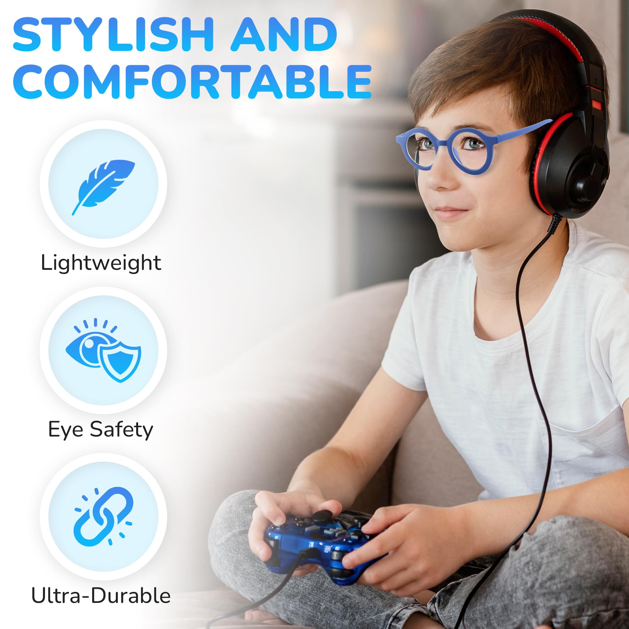 Yogo Vision Kinder-Brille mit Blaulichtfilter für Mädchen und Jungen, blendfreie Computerbrille, für die Schule und die Arbeit (rot)
