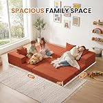65" Modular Sectional Sofa, Boneless Convertible Sleeper Sofa Bed, Modern Tri-Folding Cloud Couch with L-Shape Chaise, Corduroy Futon Couches for Small Spaces Apartment,No Assembly, Orange
