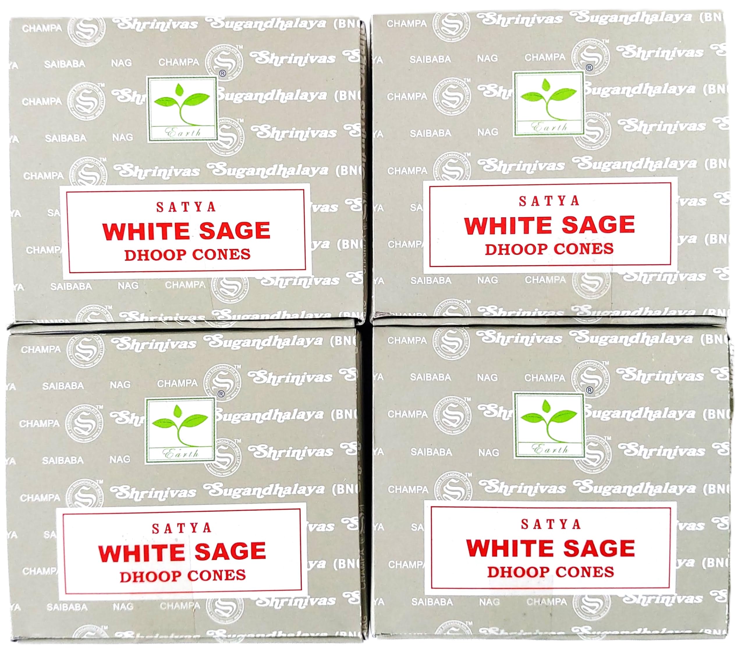 Burlas Brown Satya Nag Champa Incense Cones, White Sage Scent, 4 Packs Of 12 Cones In Each Pack (4, White Sage)