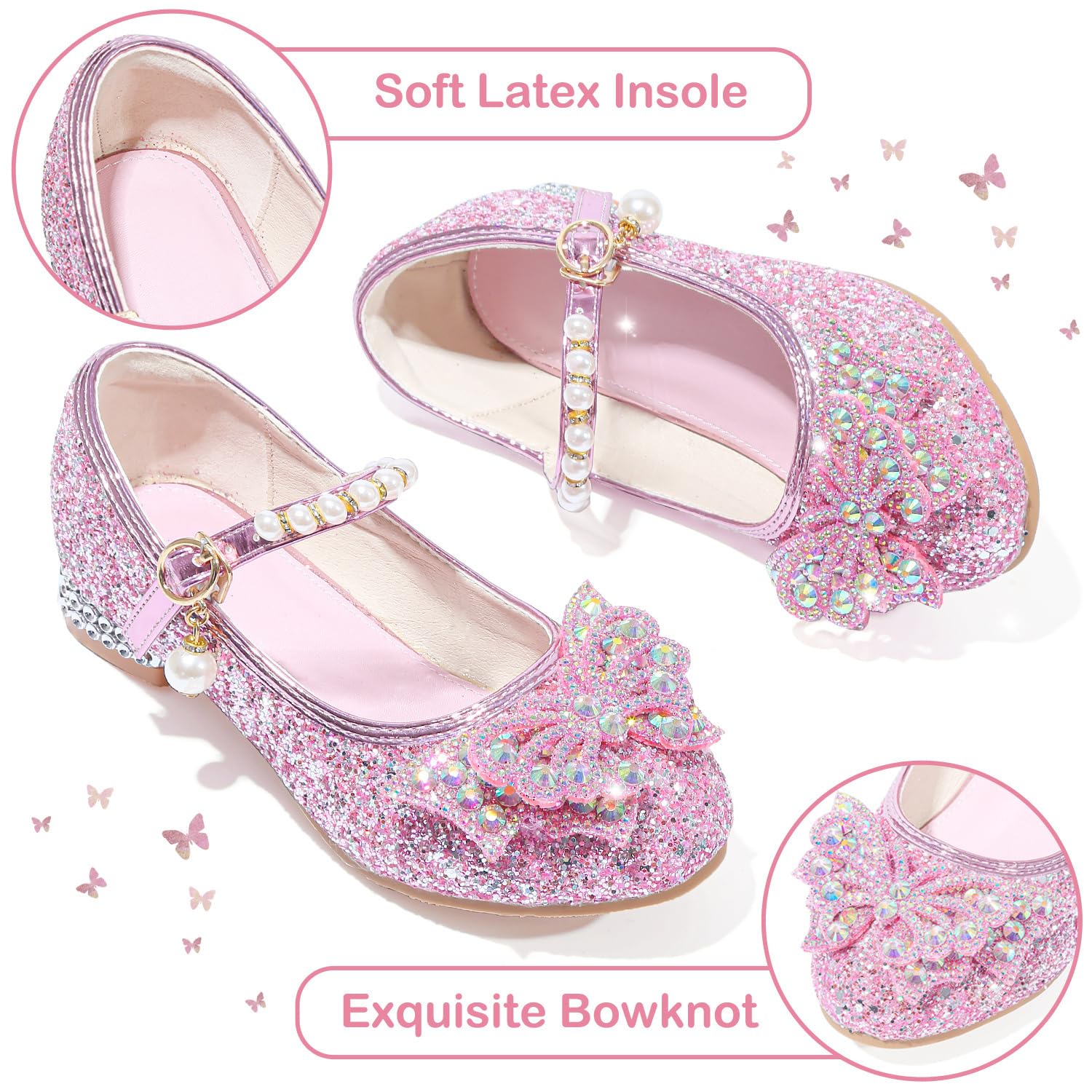 Mädchen Mary Jane Prinzessin Schuhe Ballerinas mit Absatz Glitzer Schuhe Abendschuhe Kinder Cosplay Schuhe Partys Hochzeiten Schulschuhe