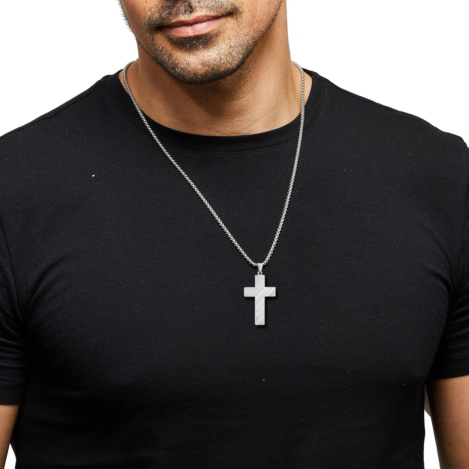 RWQIAN American Flag Cross Necklace for Men Bible Verse, Christian Religious Scriptures Faith Baptism 1st First Communion Pendant Chain for Boys, Fathers Dad Day Graduation Jewelry Gifts for Him - Image 2