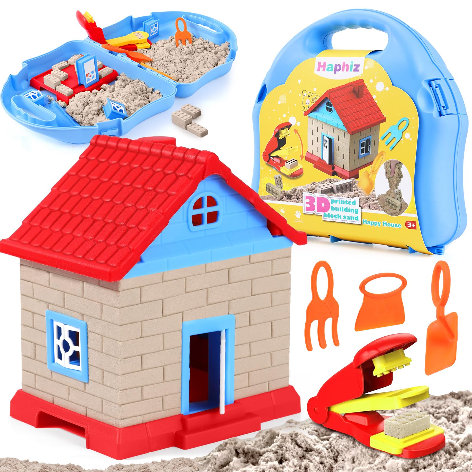 Haphiz Magical Play Sand for Kids 3 4 5 6 7 8 Years Sand Construction Set Building Molds Self-Sticking Sandbox Sand Art Kits Sensory Toys Birthday Christmas Presents House