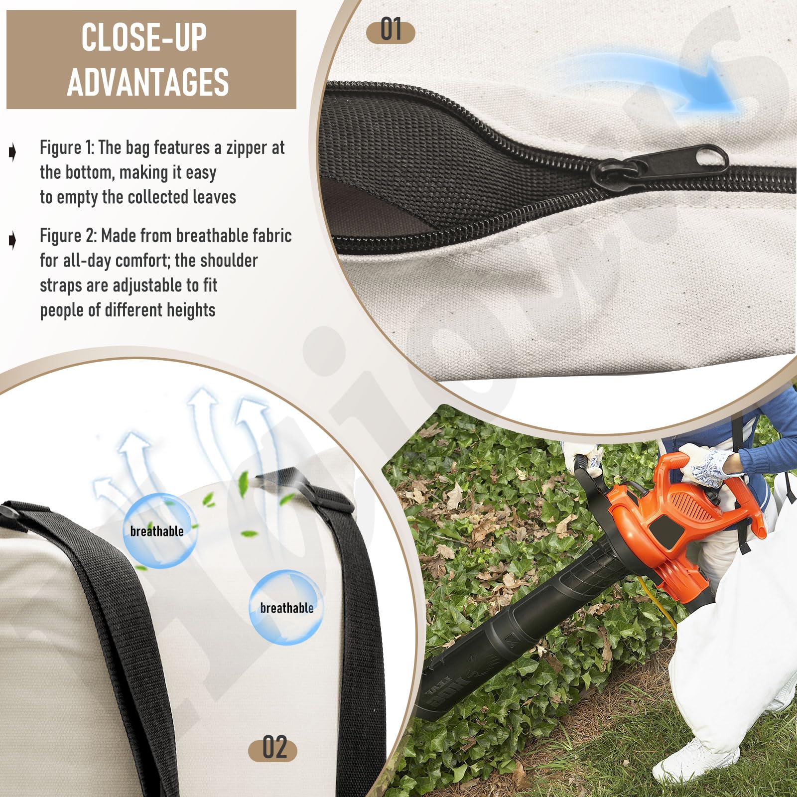 Xinghai 31101810 - Bolsa de aspiradora para aspiradora, compatible con los modelos Greenworks 24022, 24072, bolsa de tela blanca con cremallera, reemplaza 31103148