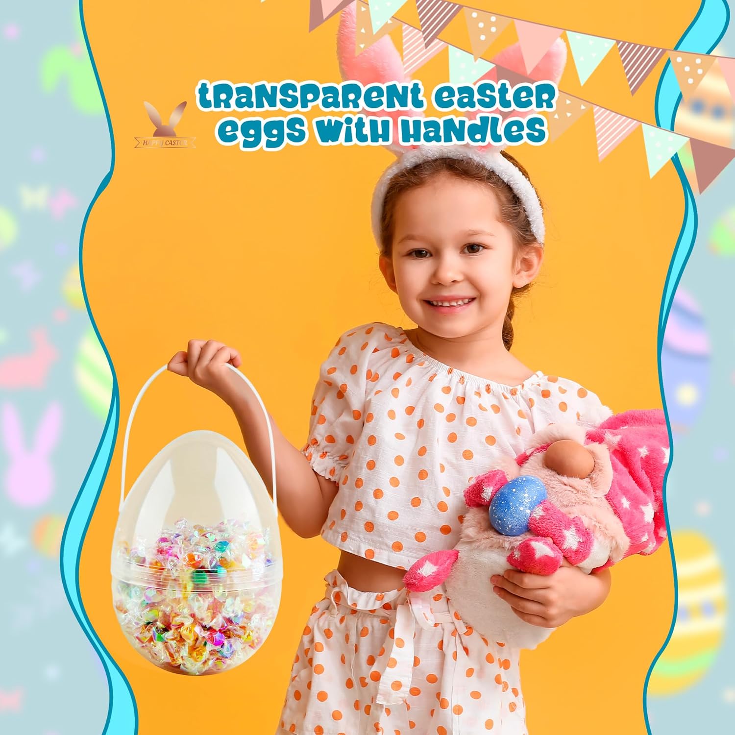 6 Pcs 10 Inch Transparent Easter Eggs with Handles Giant Clear Easter Egg Jumbo Fillable DIY Easter Egg for Easter Hunt Decoration - Image 4