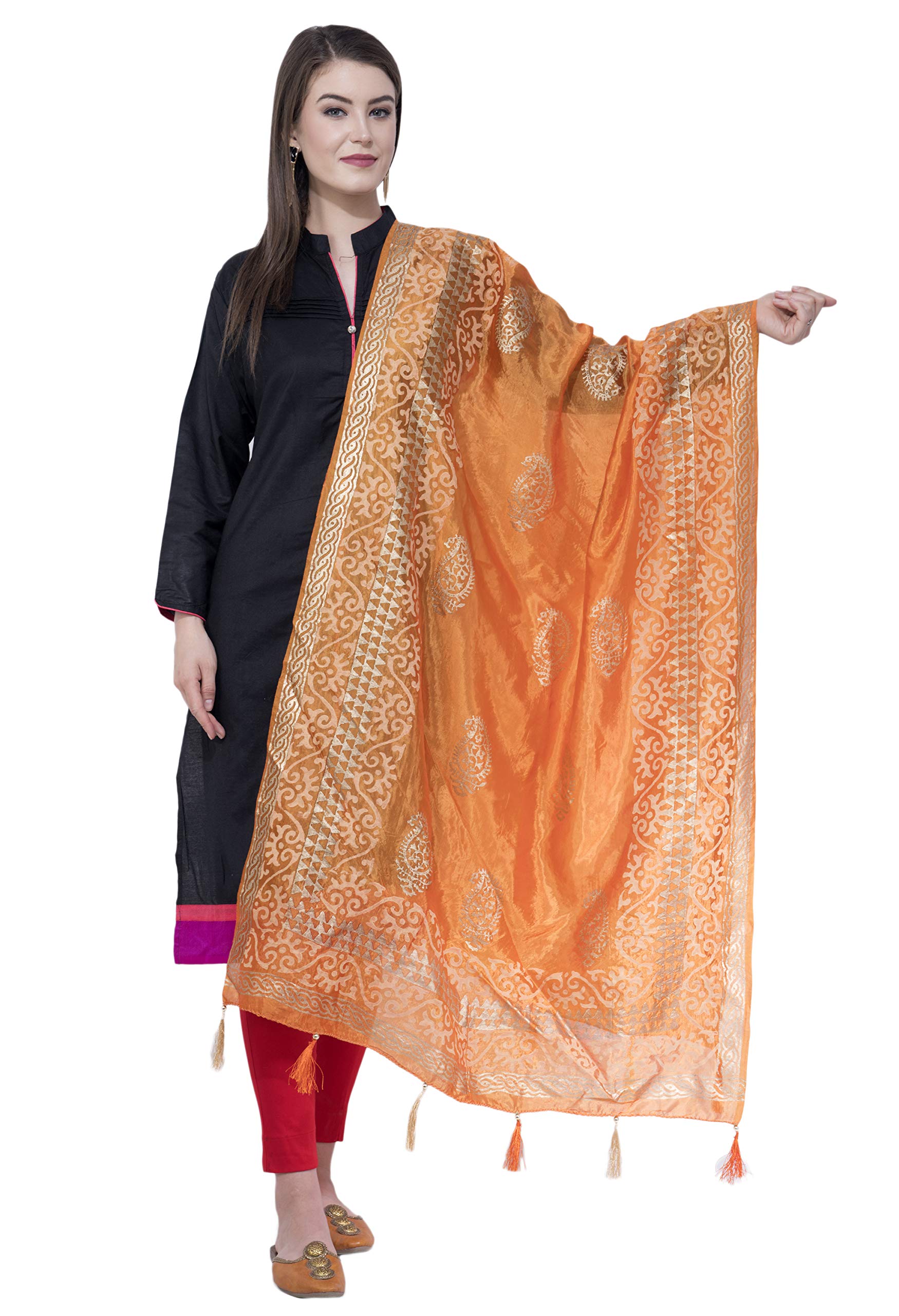 Orange Color Silk Pahadi Print Dupattas & Chunnis-image-32