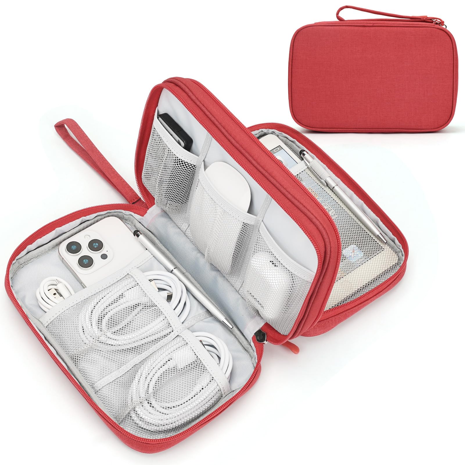 FYY Electronic Organizer, Travel Tech Pouch Bag, Large, Red