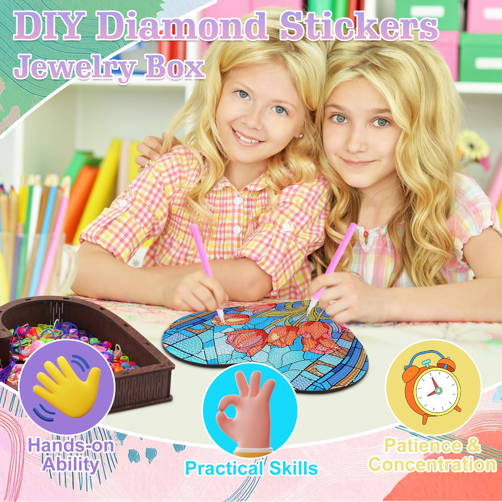 Mocrop Mandala Diamond Painting Portagioie per ragazze, set fai da te per bambini, 6-14 anni, regalo di compleanno creativo, fai da te, regalo per ragazze 7, 8, 9, 10, 11, 12 anni