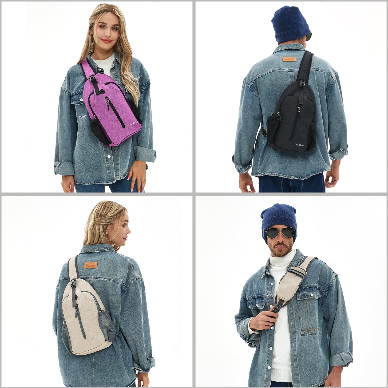 Mochila bandolera, bolso bandolera cruzada, mochila de hombro ligera, bolsa de pecho, bolsa de senderismo, Beige, Deportes, Al 7