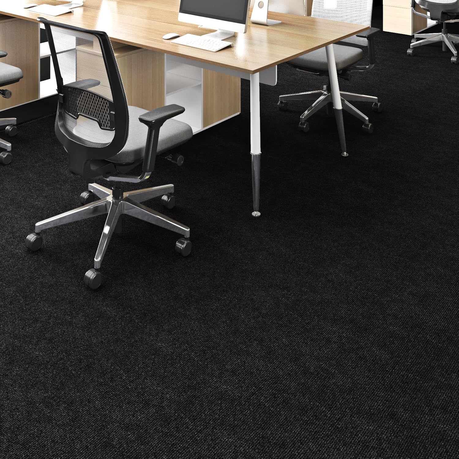 Livelynine 16pcs Black Carpet Tiles 24x24 Carpet Squares with Padding Attached Commercial Non Adhesive Waterproof Floor Tiles Washable Square Rug Large Flooring for Basement Kitchen Bedroom Kids Room