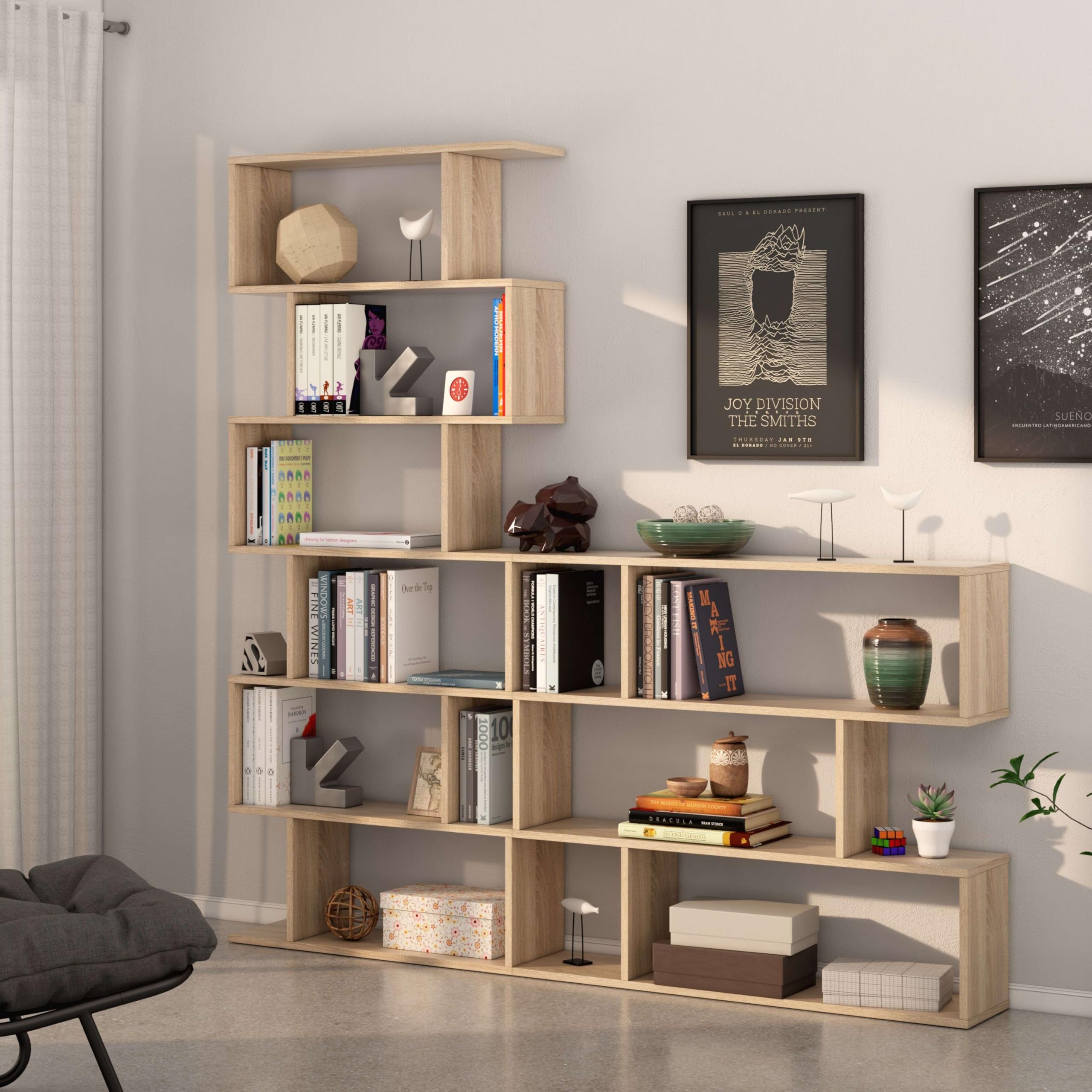 Habitdesign Estantería Librería Bolonia Color Roble 6 Huecos, Para Salón, Comedor O Despacho, 110 cm (ancho) 25 cm (profundo) 97 cm (altura)