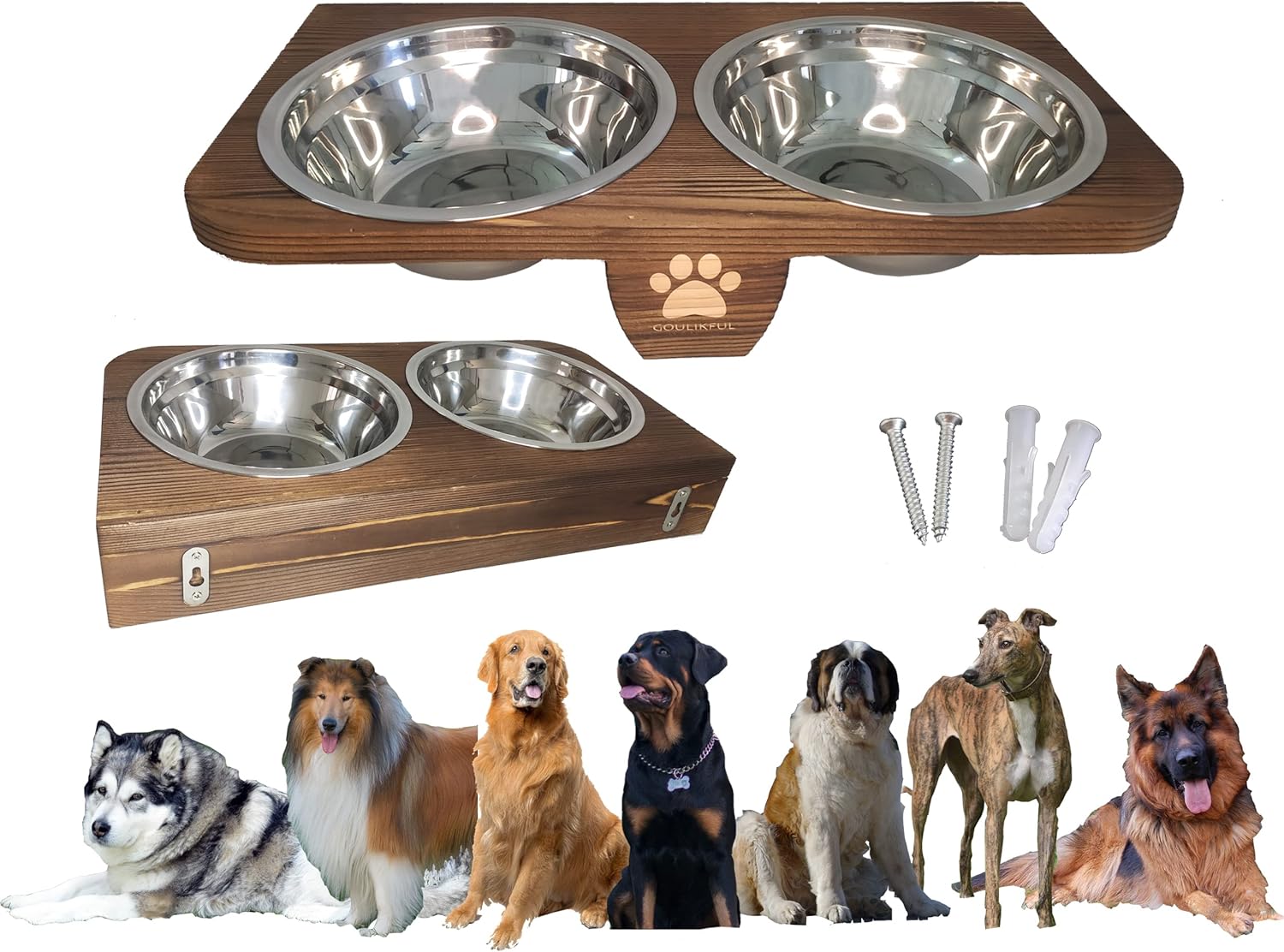 Wall Mounted Dog Bowls, Height Adjustable Elevated Pet Raised Feed Bowl