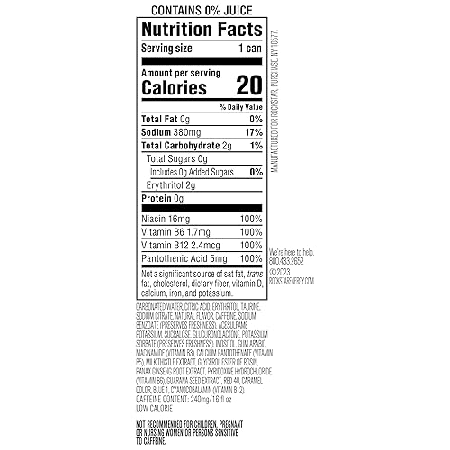 Miniatura 8 de Rockstar Pure Zero - Bebida energética sabor a ponche de frutas 0 azúcar con cafeína y taurina paquete de 12 latas de 16onzas el embalaje puede