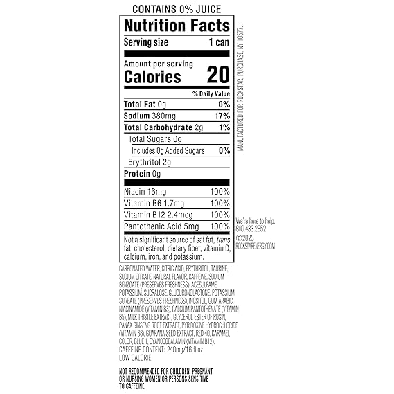 Rockstar Pure Zero Energy Drink, Fruit Punch, 0 Sugar, with Caffeine and Taurine, 16oz Cans (12 Pack) (Packaging May Vary)