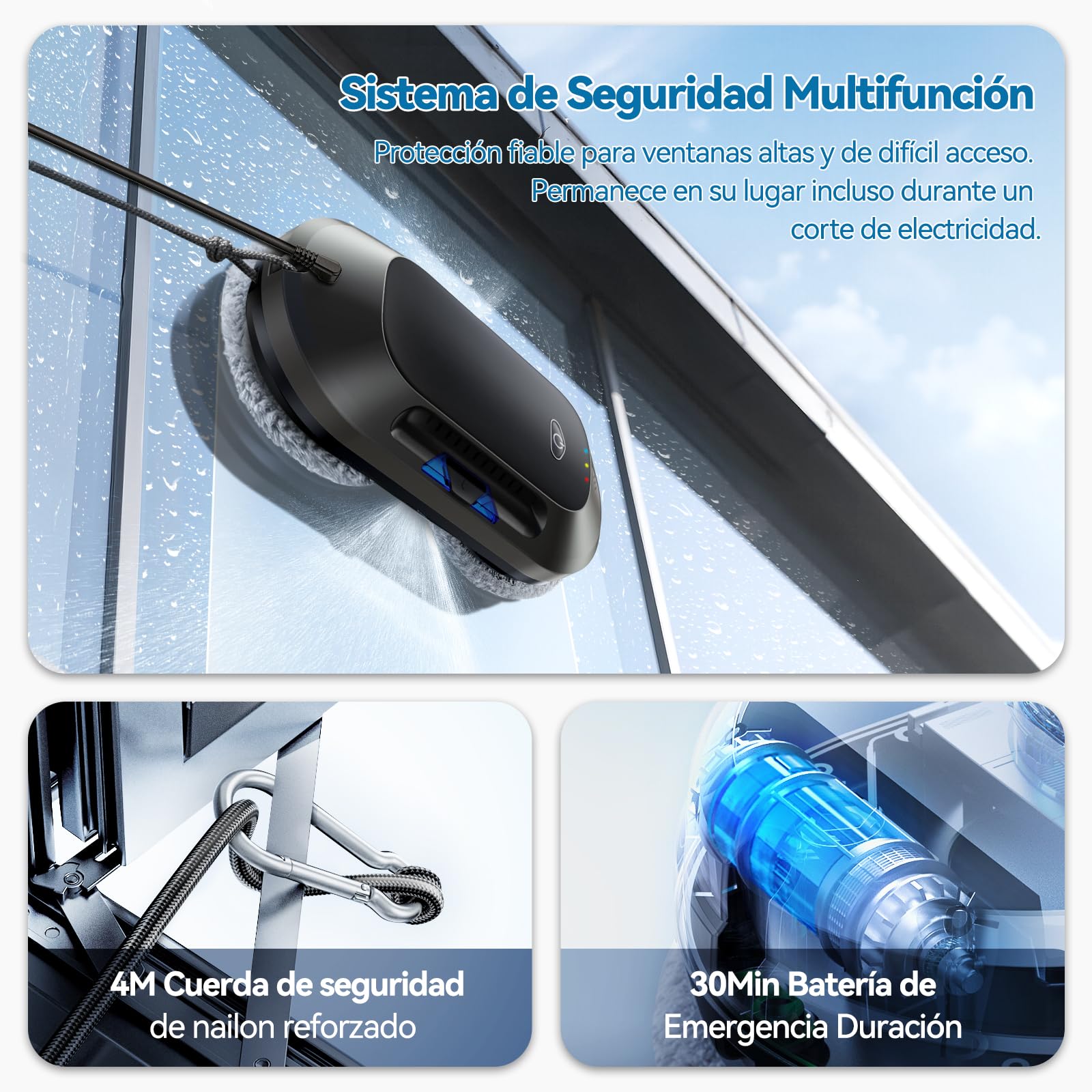 W23D Robot limpiacristales con Función de pulverización, Succión Turbo de 6500 Pa, Tecnología de Limpieza en Espiral, 3 Modos de Limpieza y navegación Inteligente para una Limpieza eficaz de Ventanas