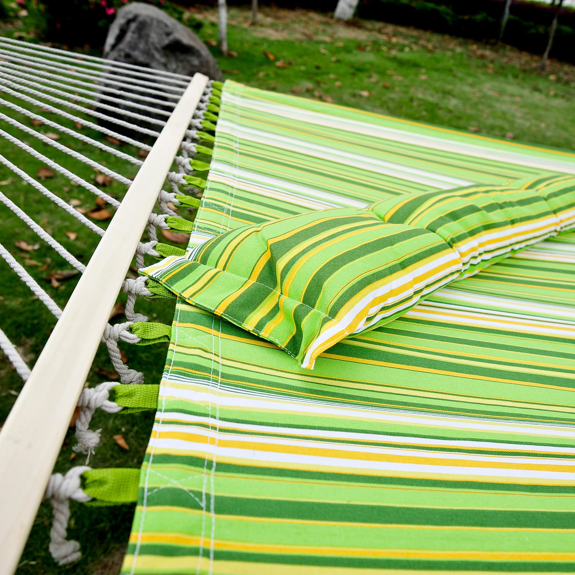 Outsunny Hammock Amaca da Giardino Doppia per 2 Persone, Dondolo Sospeso da Campeggio in Cotone e Poliestere con Cuscino 188x140cm