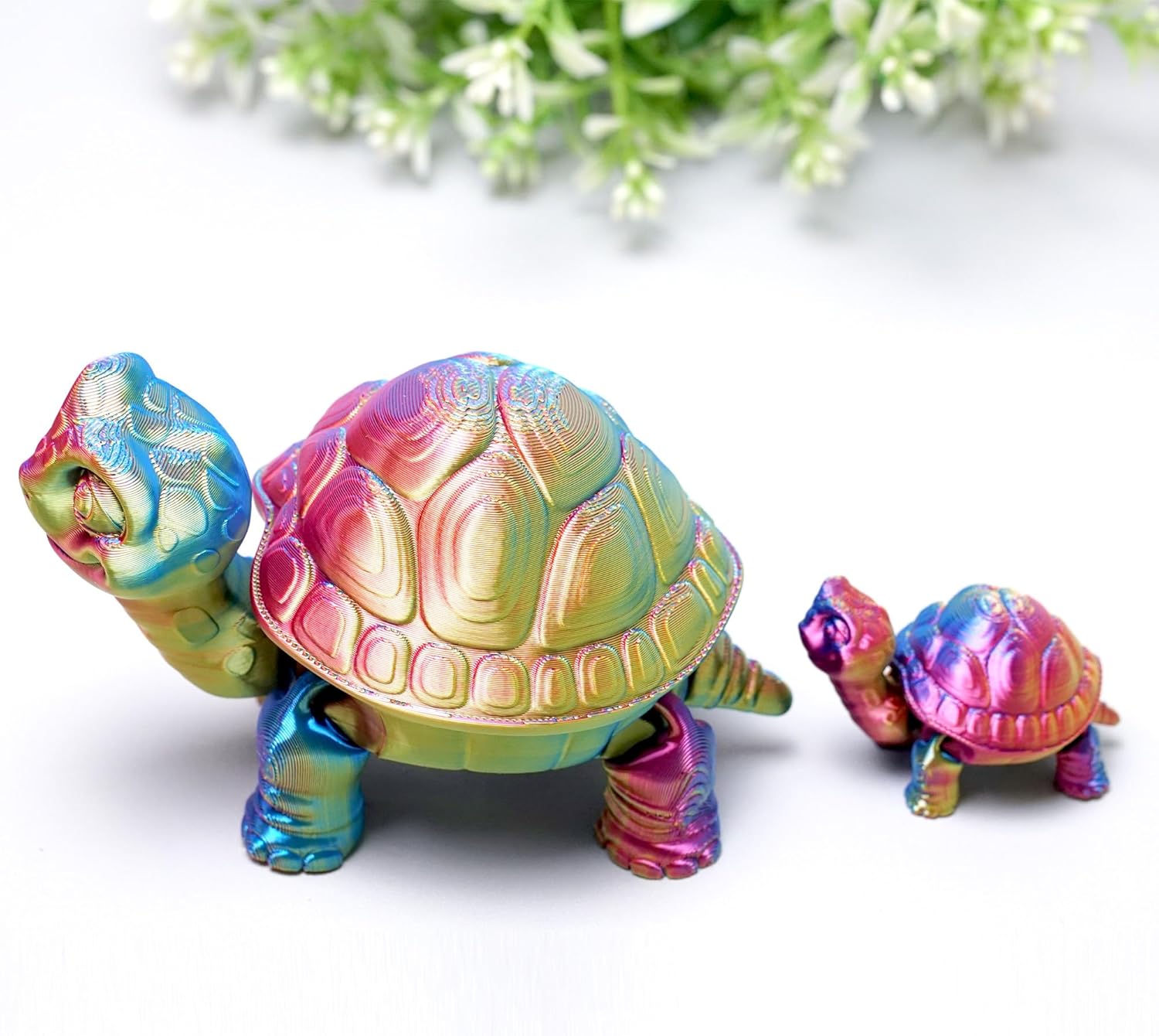 2PCS 3D Printed turtle Model,Flexible Realistic Articulated Animal Fidget Toys,Mystery Figurines Gifts for Easter,Executive Desk Funny Décor and Festival Collectible,Easter Basket Stuffers (colorfu)