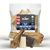Pure Natural Grass Fed Grain Free Water Buffalo Variety Pack of 11 Durable Tough Dog Chew for Aggressive Chewers and Puppies, Black