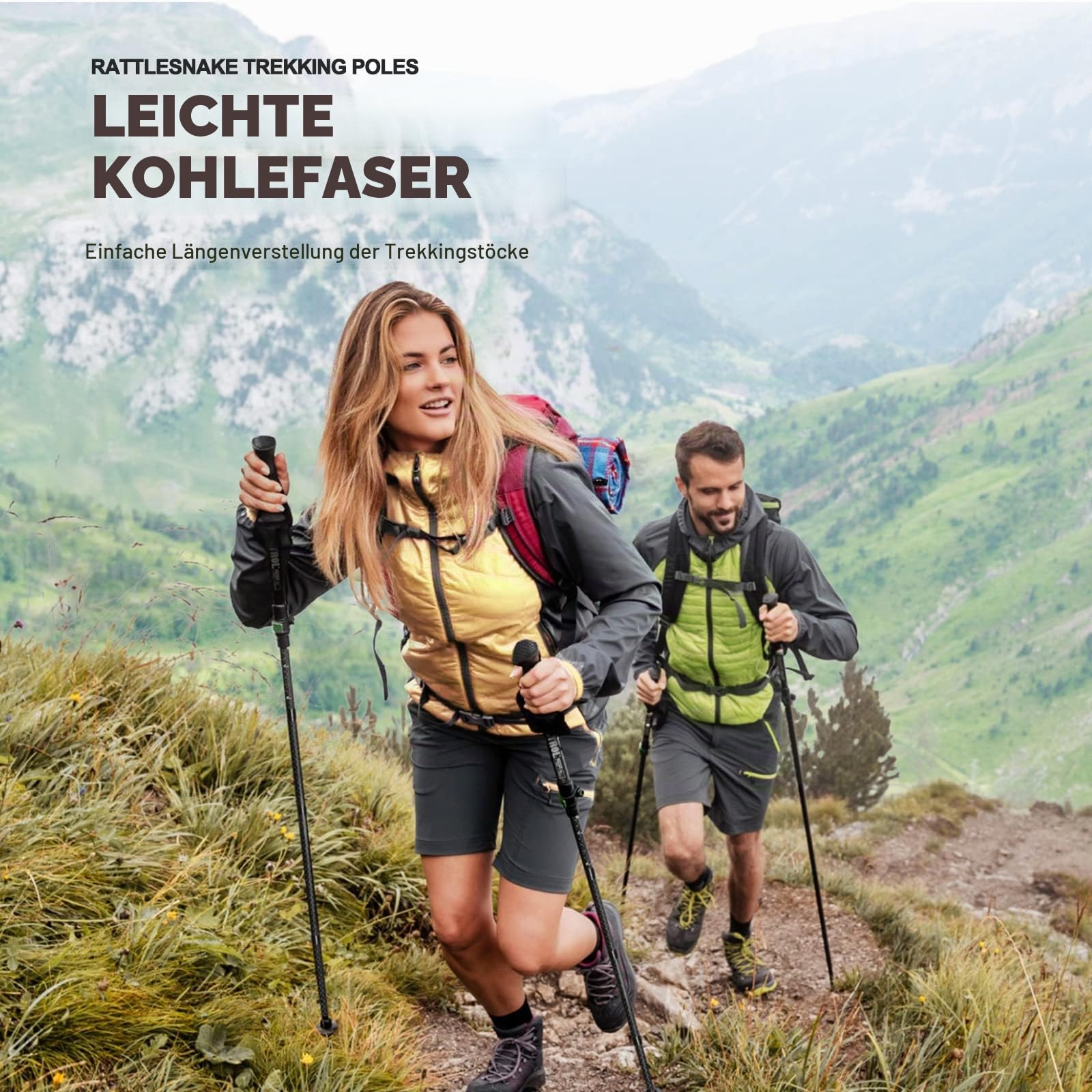 ETROL Carbon Ultra Ligh Wanderstöcke,Verstellbar Teleskop Trekkingstöcke Walking Stöcke für Rucksacktourismus mit Quick Flip Lock, Eva Griff,4 Paar Gummipuffers und 2 Tragetaschen