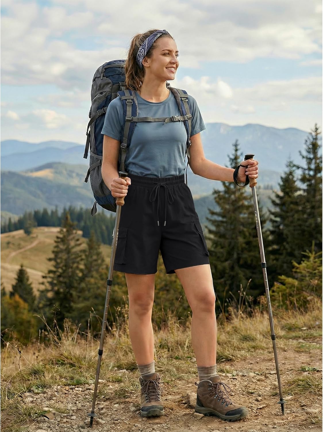 luvamia Hiking Shorts for Women High Waisted Pull On Cargo Casual Golf Water Resistant 7 Inch Inseam Mid Thigh Shorts - Image 6