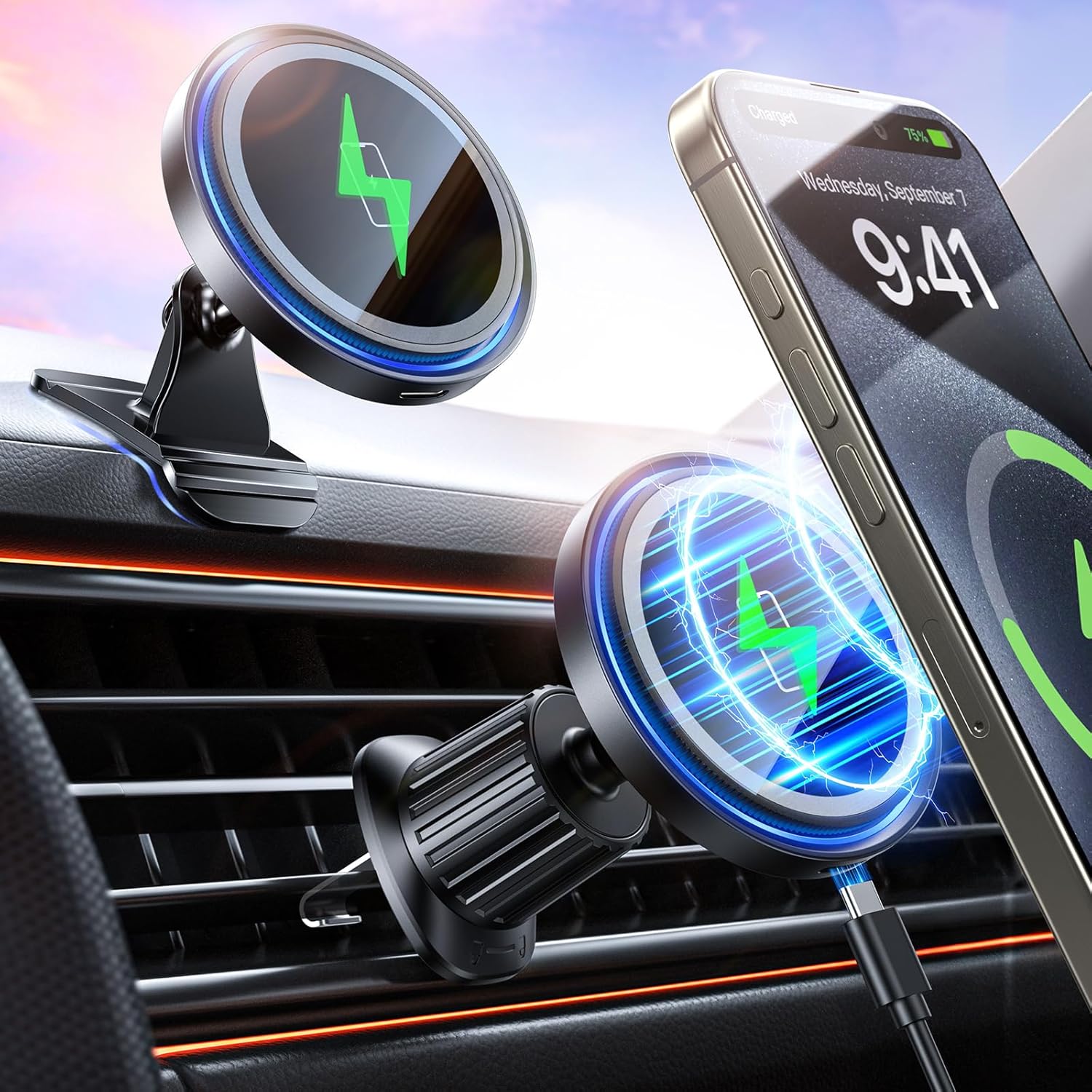 Mag-Safe Car Mount Charger 15W Magnetic Wireless Car Charger for iPhone 17 Accessories Magnetic Phone Holder for Car 3 in 1 Mag Safe Car Mount for iPhone17Pro/16/15/14/13/12 Series Gifts for Men Women Mag-Safe Car Mount Charger 15W Magnetic Wireless Car Charger for iPhone 17 Accessories Magnetic Phone Holder for Car 3 in 1 Mag Safe Car Mount for iPhone17Pro/16/15/14/13/12 Series Gifts for Men Women