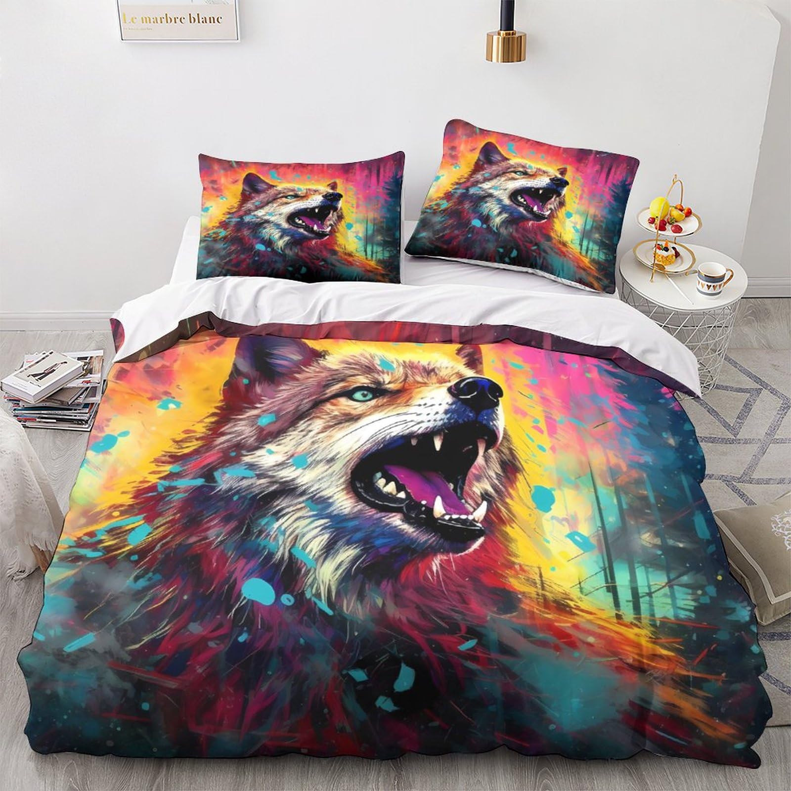 Parure de lit loup imprimé pour une ambiance apaisante et protectrice dans la chambre