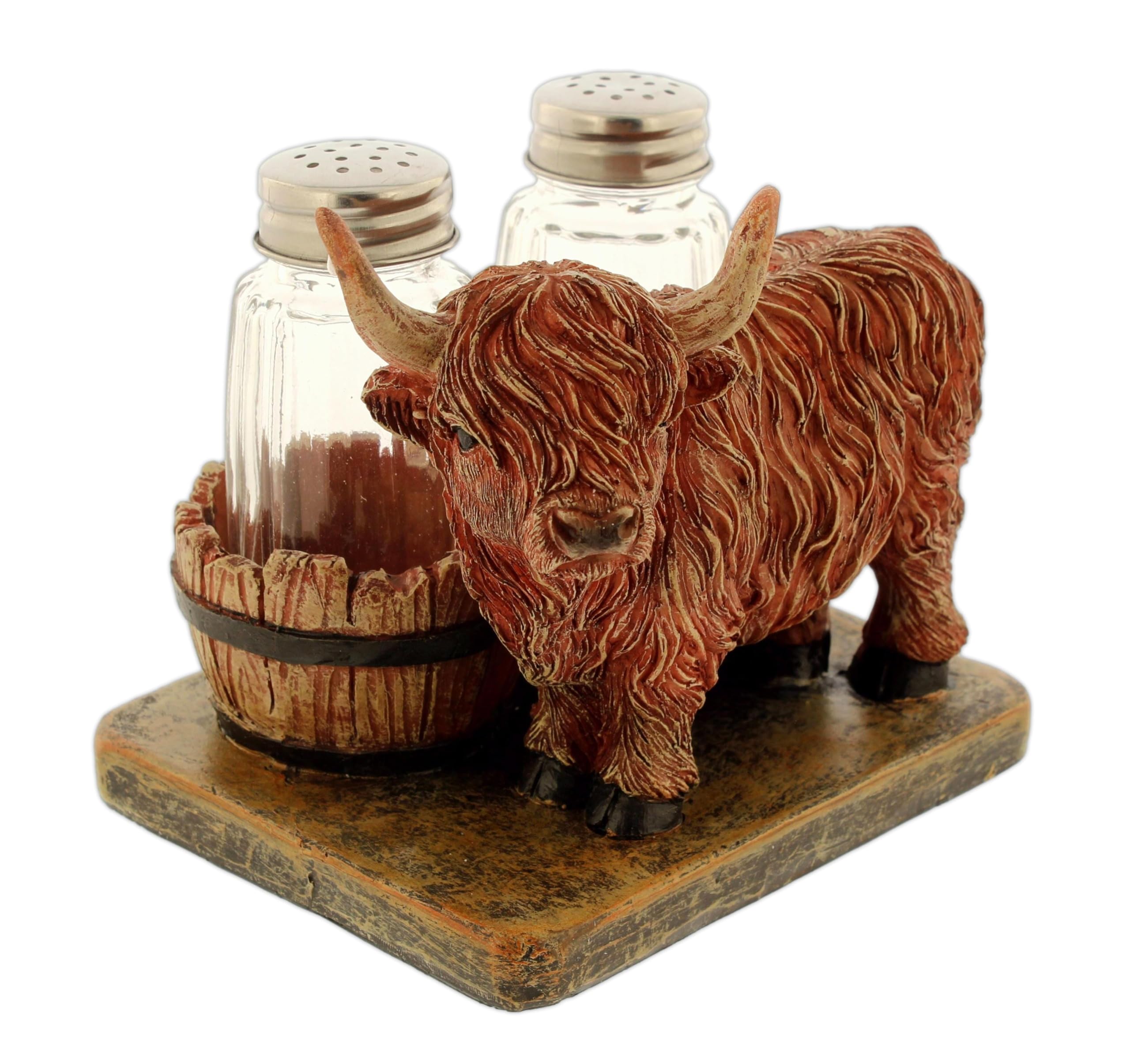 The Bridge Collection Juego de salero y pimentero de vaca de toro de las tierras altas de 5 pulgadas, decoración de cocina de granja, figura de ganado rústica occidental, regalo para los amantes de
