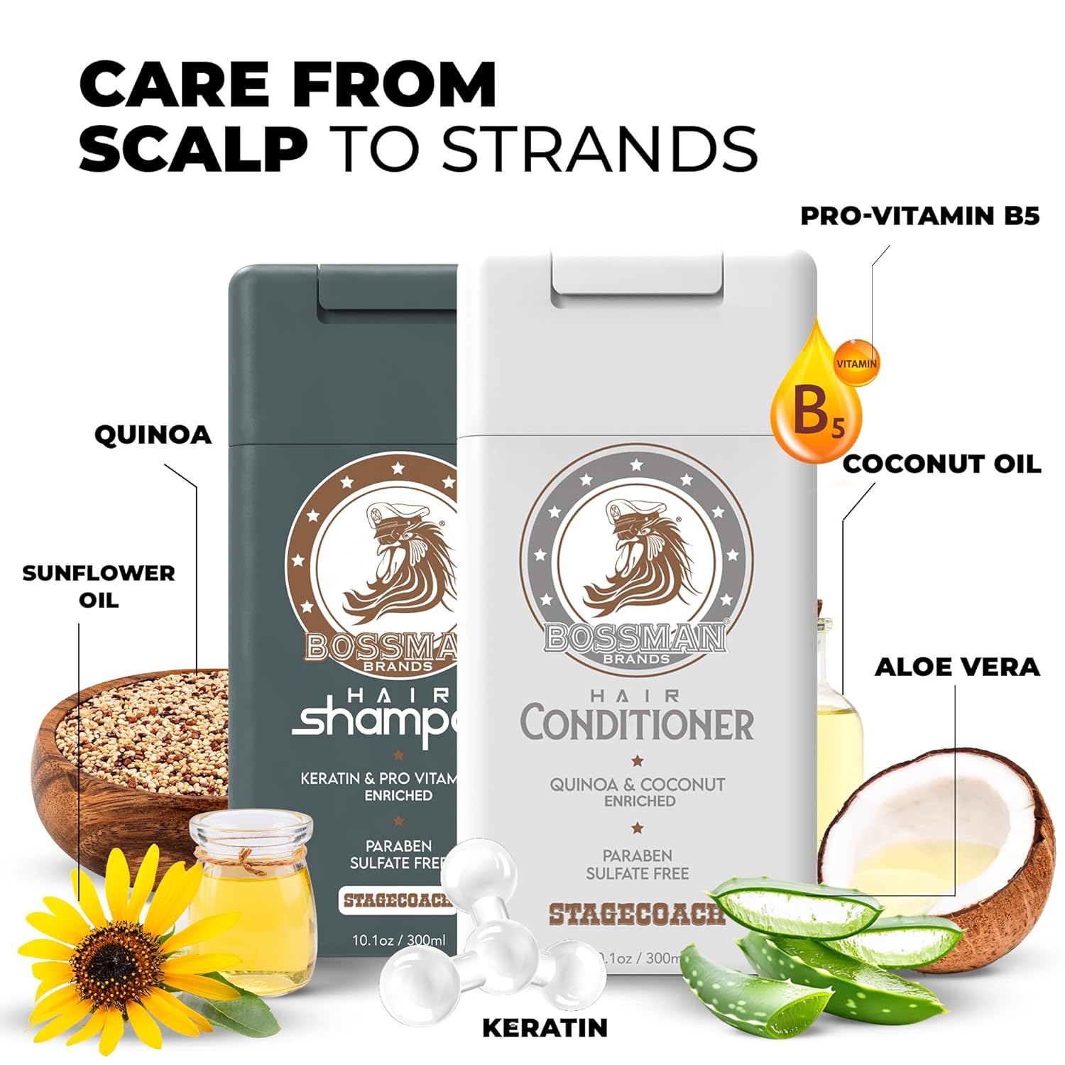 Bossman Hair Shampoo and Conditioner Combo - Hydrating, Strengthening, and Soothing Formula for Men's Hair - Paraben Free & Sulfate Free (Stagecoach) - Packaging May Vary - Image 4