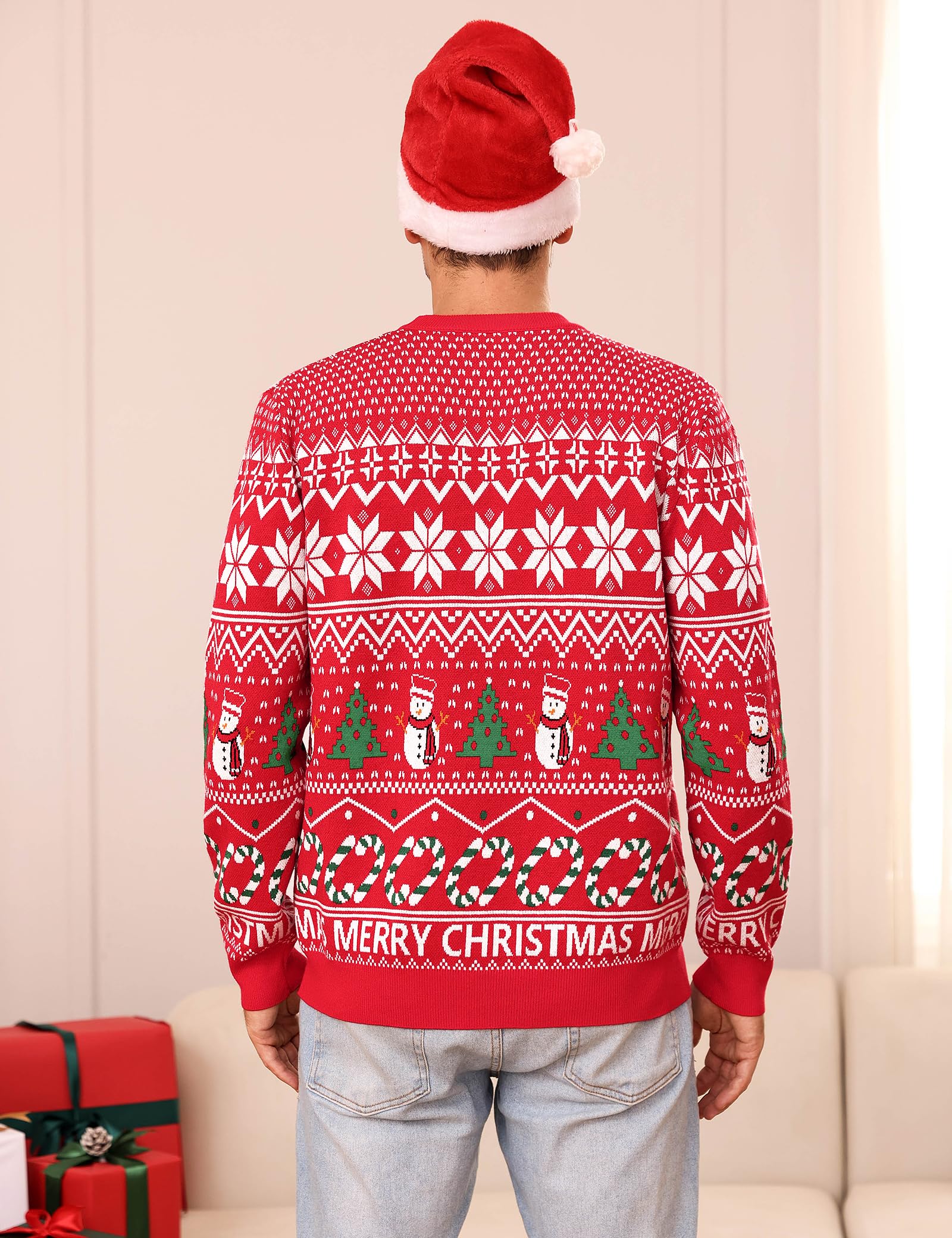Gyabnw Maglione di Natale Donna Uomo Maglione Manica Lunga in Girocollo Stile Nordico Natalizio per Famiglia Pullover Invernale Elegante in Elasticizzato Caldo