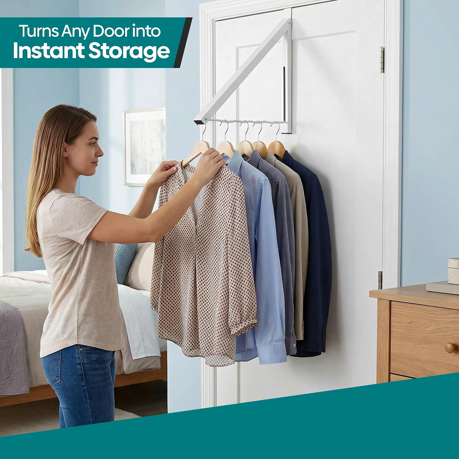 HOLDN’ STORAGE Over The Door Hanger, Single Foldable Rack Organizer, 2 Pack | For Hanging Clothes, Coats & Towels, Ideal for Dorm Rooms, Laundry, Bathrooms, Holds up to 20 LBs, Collapsible, White