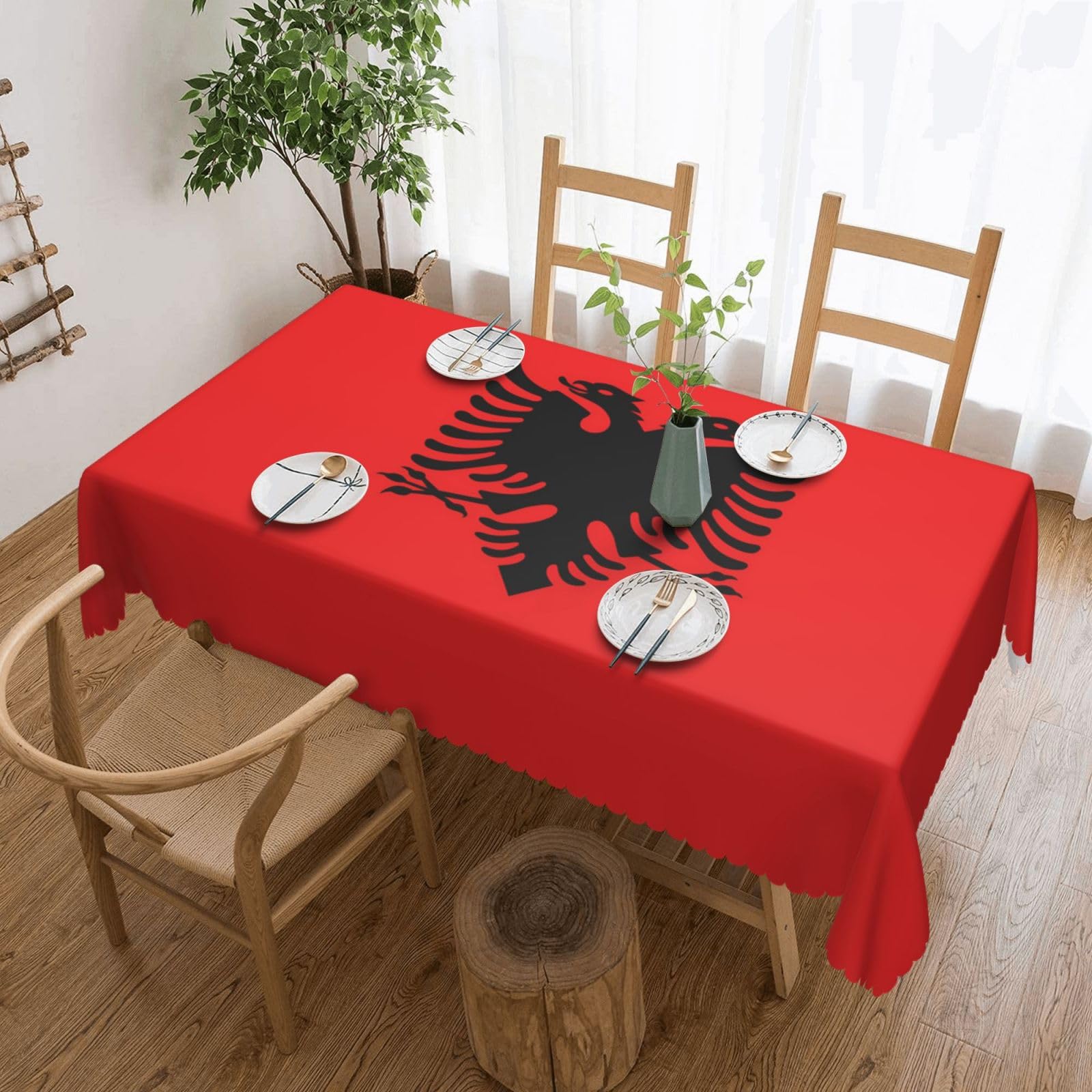 HLSBSSL Albanian flag Patterned square lace tablecloth, wrinkle-resistant and durable, suitable for dining tables, parties, etc.