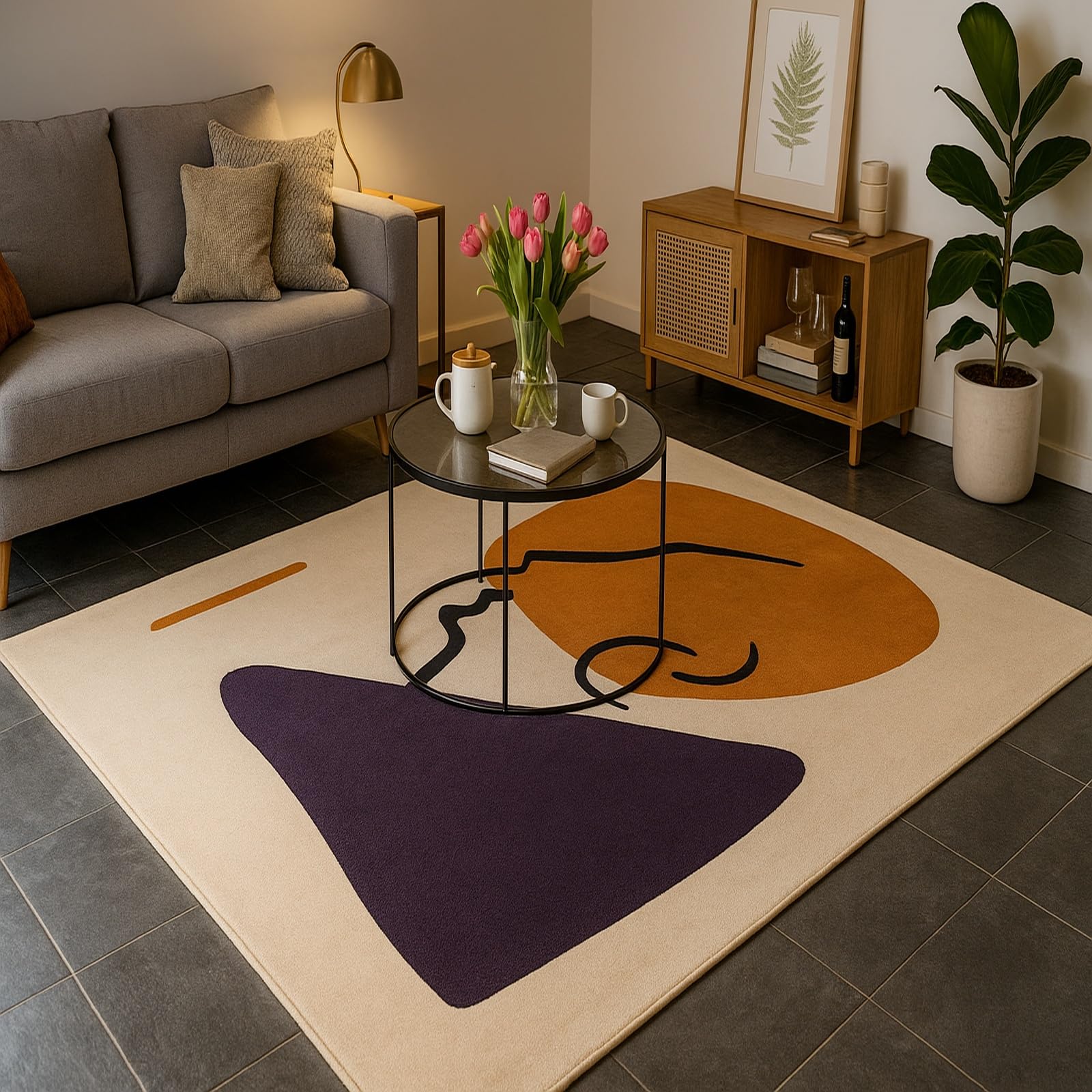 Tapis doux à poils ras orange 80x160 cm lavable et résistant