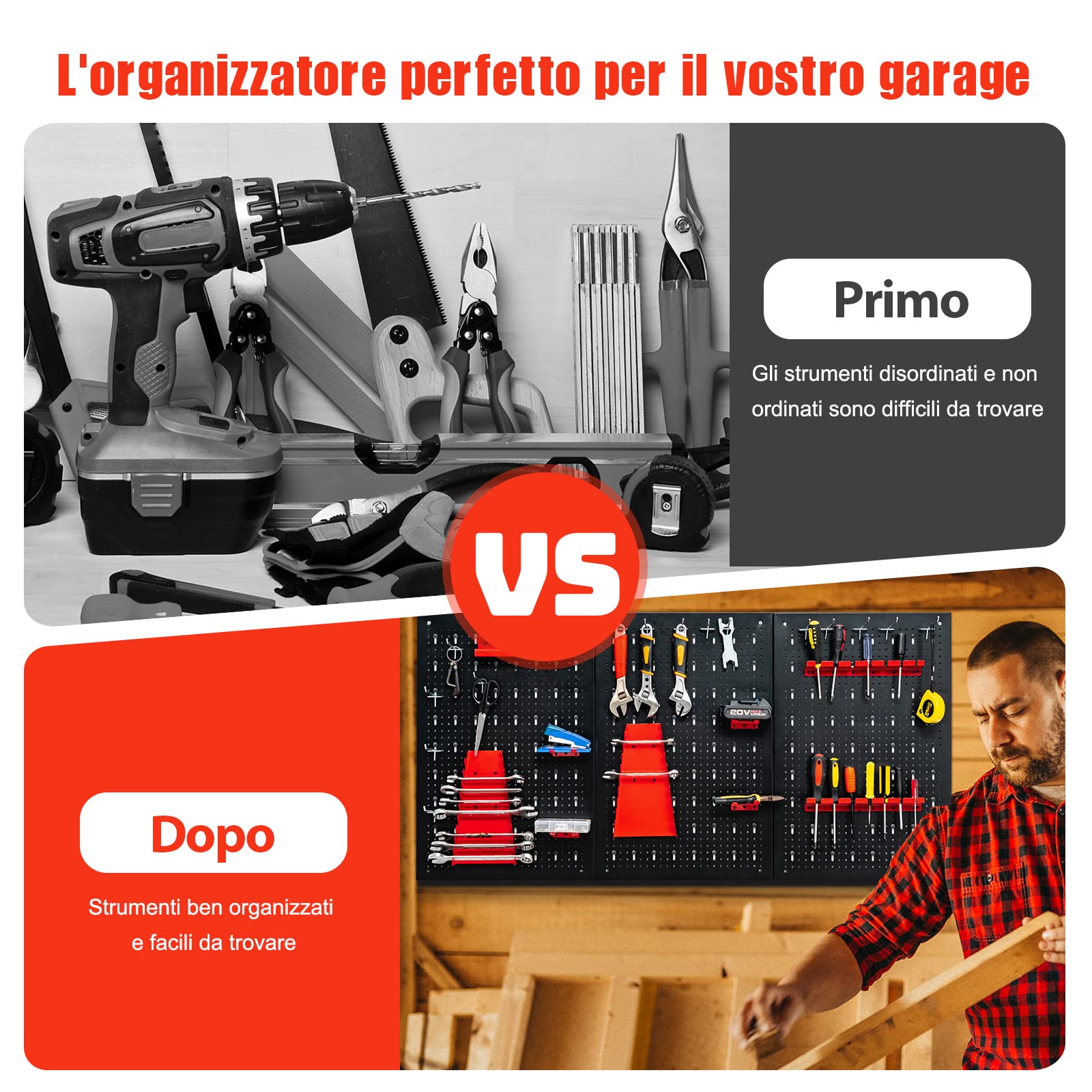 COSTWAY Pannello Forato Portautensili Parete per Attrezzi, Kit per Conservazione degli Attrezzi con 3 Pannelli Forati 25 Accessori, Ideale per Officina e Garage,120 x 60 x 2,5 cm
