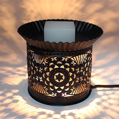 Miniatura 7 de CVHOMEDECO. Calentador eléctrico de cera derretida, calentador de metal con recortes, calentador de velas decorativo para velas perfumadas, cera