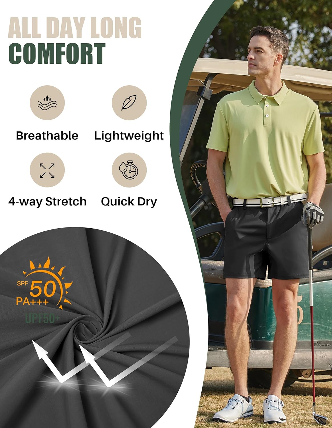 PULI Golf Shorts Men 5 Inch Inseam Stretch Casual Dress Shorts with Pockets Waterproof Lightweight Quick Dry - Image 3