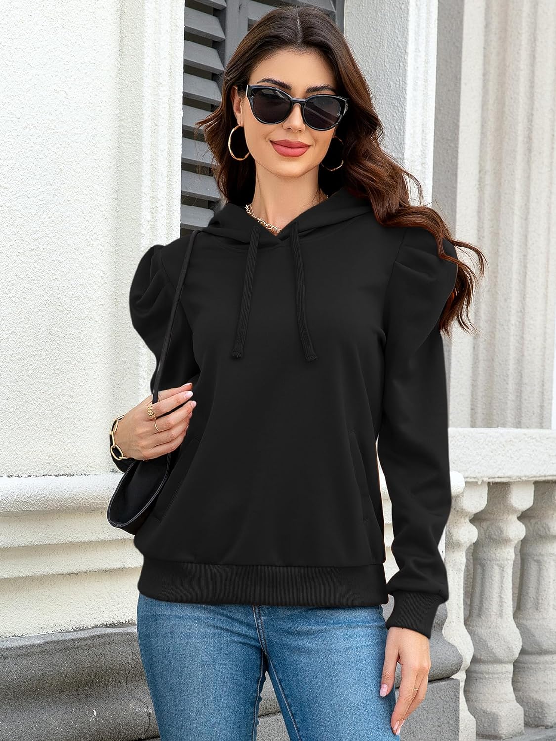 Womens Sweatshirts 2026 Trendy Puff Sleeve Drawstring Pullover Hoodies Fall Fashion Outfits Tops Clothes - Image 2
