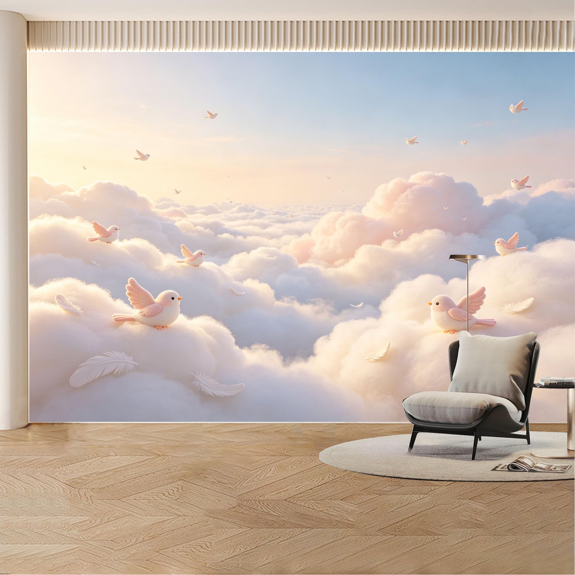 Custom Wall Mural Wallpaper Flying Birds Sky Clouds 3D Effect Landscape Wall Decor Minimalist Large Photo for Living Room， Bedroom， Office