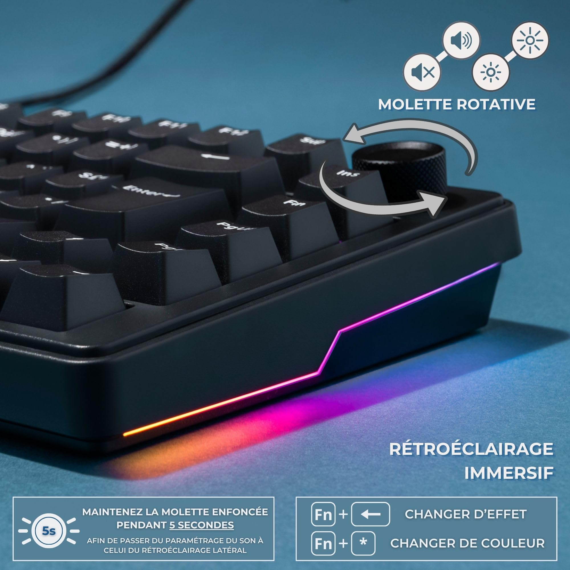 The G-Lab - KEYZ Elite 300 HE Black- Clavier Gamer Magnétique Hall Effect 75% USB AZERTY, 8000 Hz Rapid Trigger, Activation Réglable 0,01 mm, PBT- Hot Swap, RGB & Macros Custom - Windows/Mac