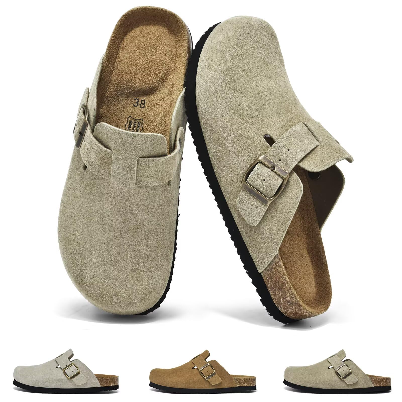 Wizshoe Sabot Donna Comode Ciabatte con Sottopiede in Sughero Sandali Chiuse Pantofole con Fibbia Regolabile Zoccoli Antiscivolo Scarpe da Giardino Indoor Outdoor Gr.36-42