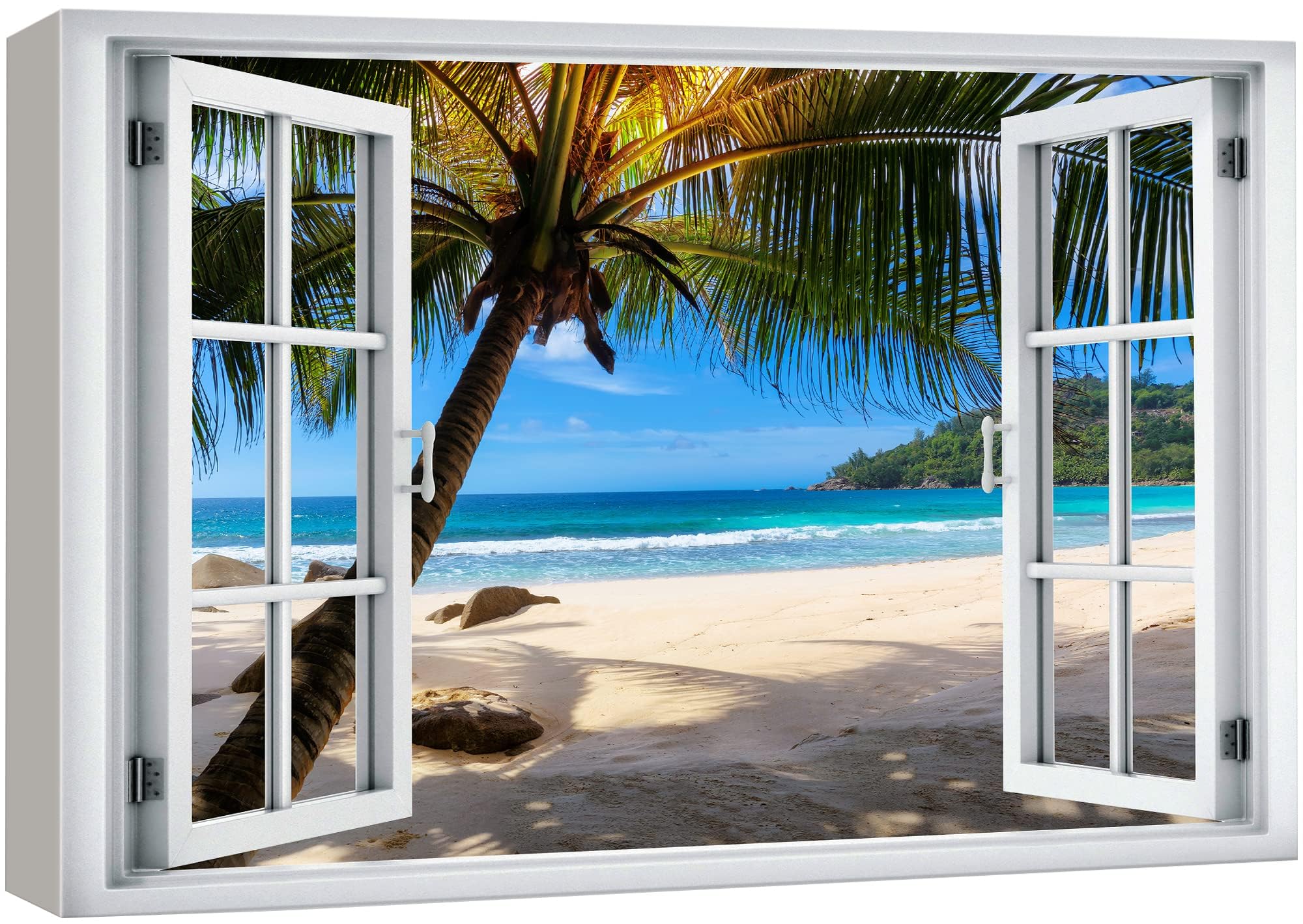 wall26 Canvas Print Wall Art Window View Tropical Island Beach Vacation Paradise Wilderness Nature Photography Realism Scenic Landscape Colorful