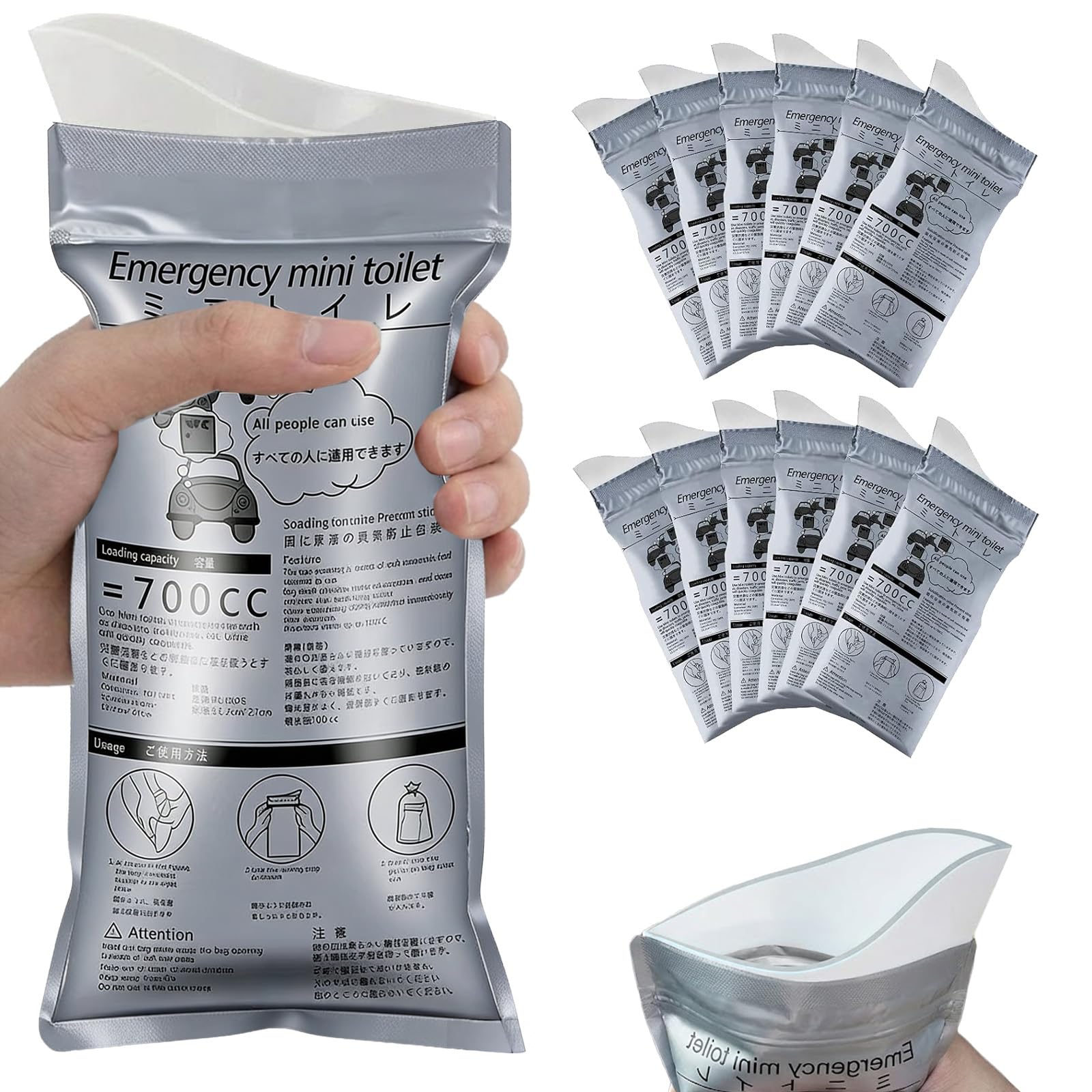 12PCS Disposable Urine Bags,700ML Pee Bags,Mobile Emergency Toilet in Car,Travel Outdoor Urinal Toilet for Camping Toilets,Traffic Jam,Vomit Bags,Portable Toilets for Men Women Kids Patient and Pregna
