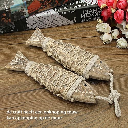 Miniatura 7 de Paquete de 2 piezas de arte de pared de peces de madera, decoración colgante de peces tallados a mano, adorno decorativo de peces para tema náutico