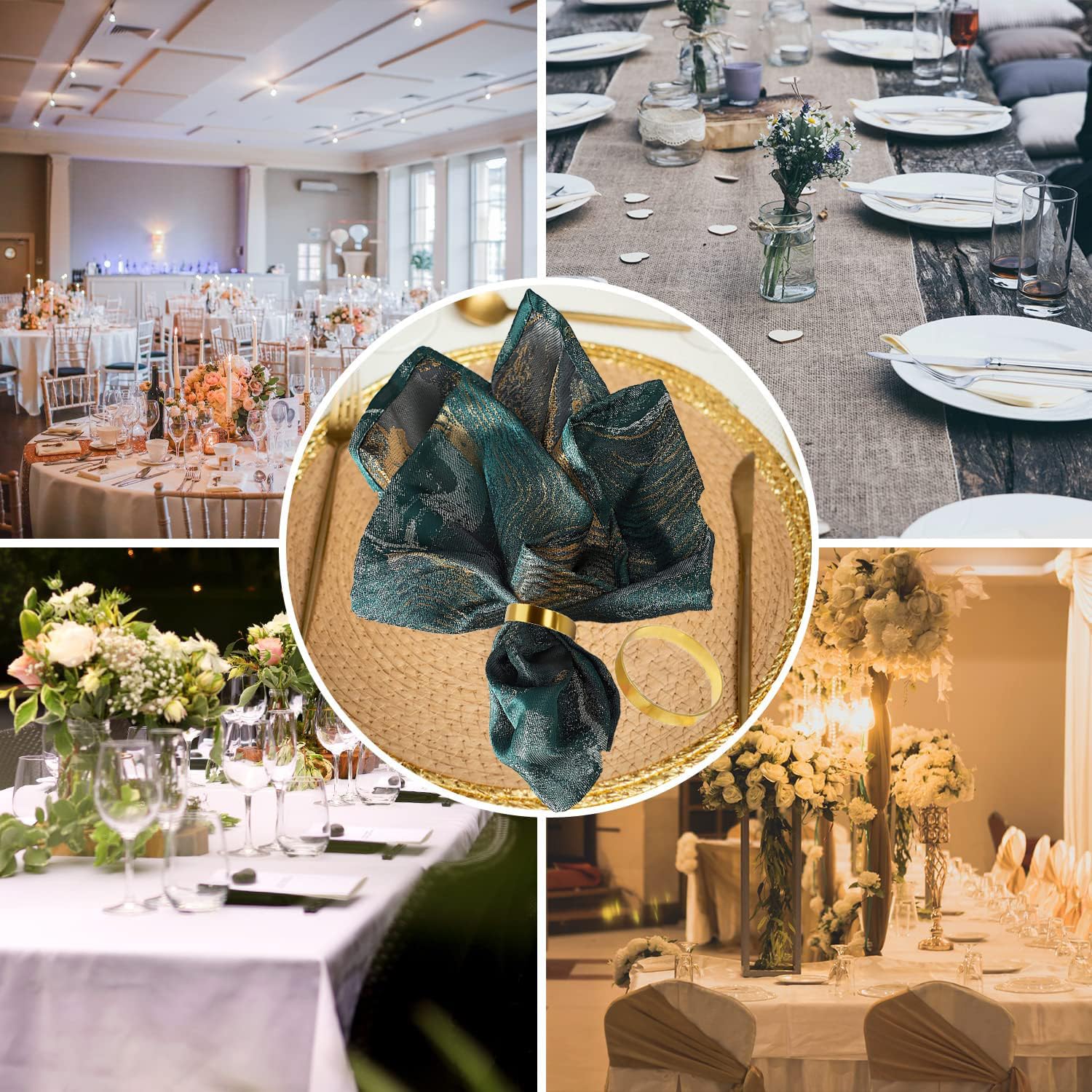 Lot de 80 ronds de serviette dorés en acier inoxydable pour table de mariage, fête de Noël, dîner