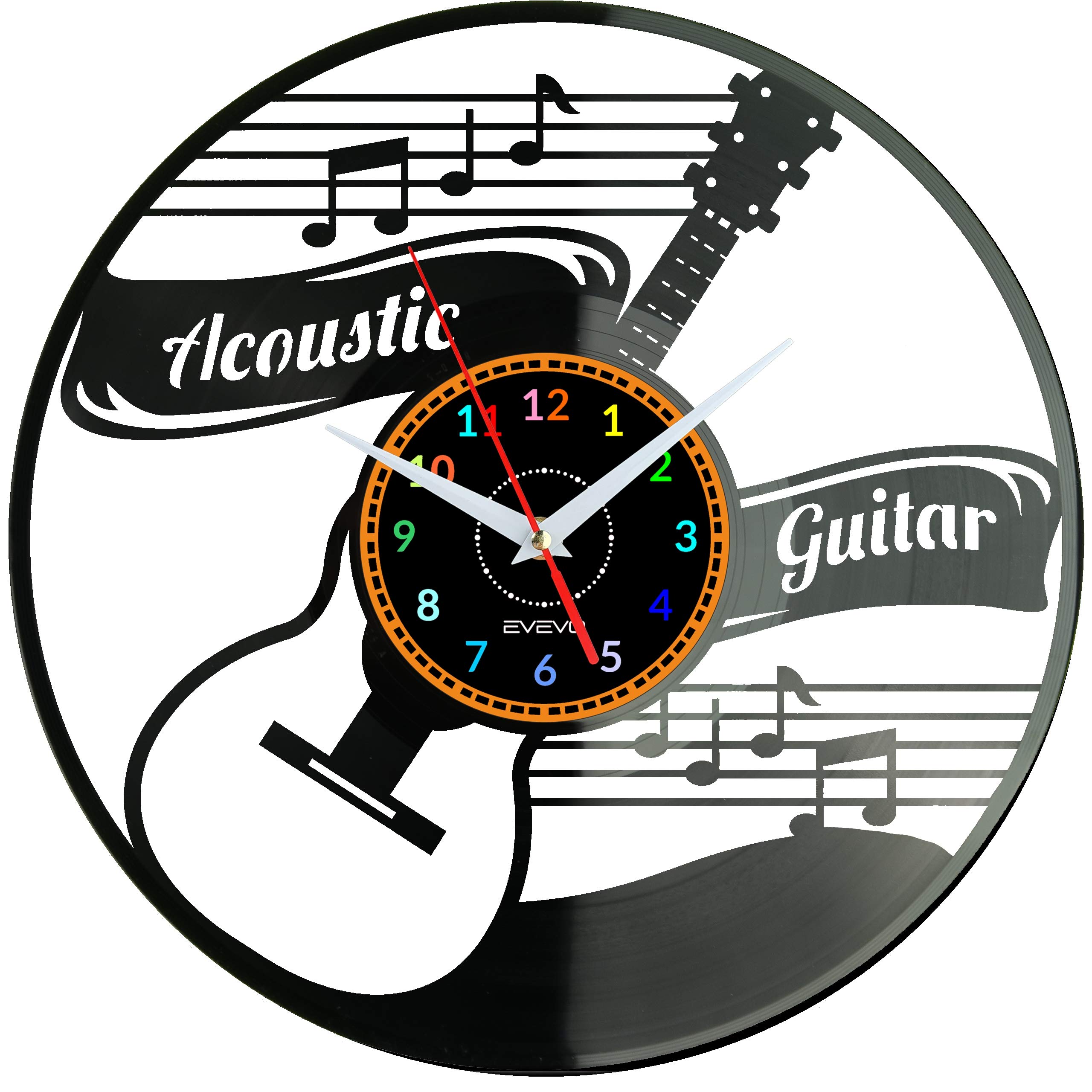 Horloge vinyle guitare acoustique silencieuse et vintage